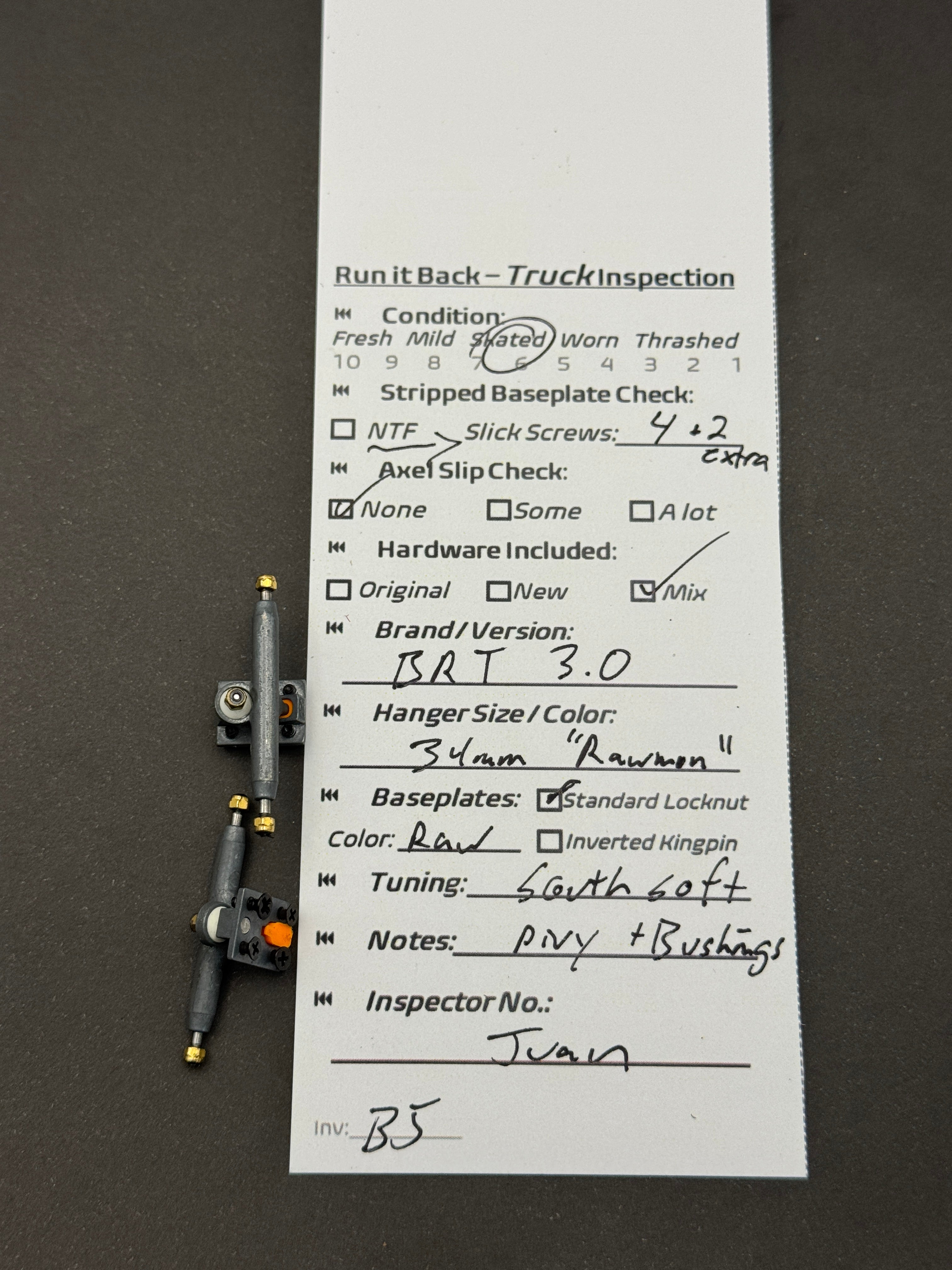 BRT 3.0 34mm Rawmon trucks – inspection card