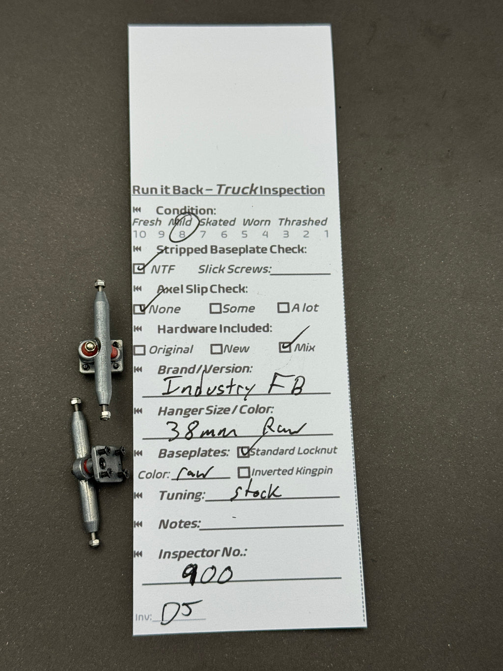 Industry FB 38mm Raw trucks – inspection card