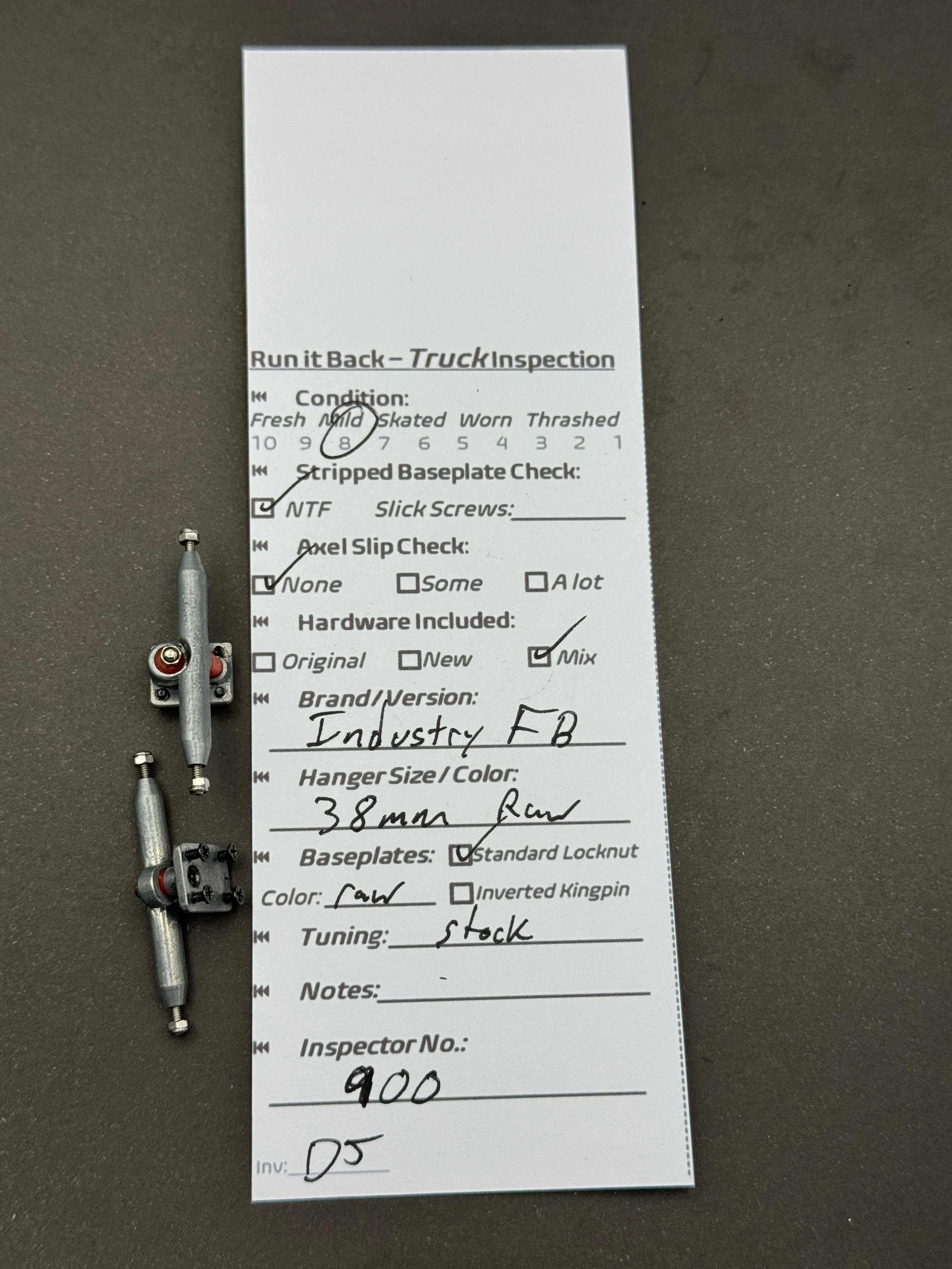 Industry FB 38mm Raw trucks – inspection card