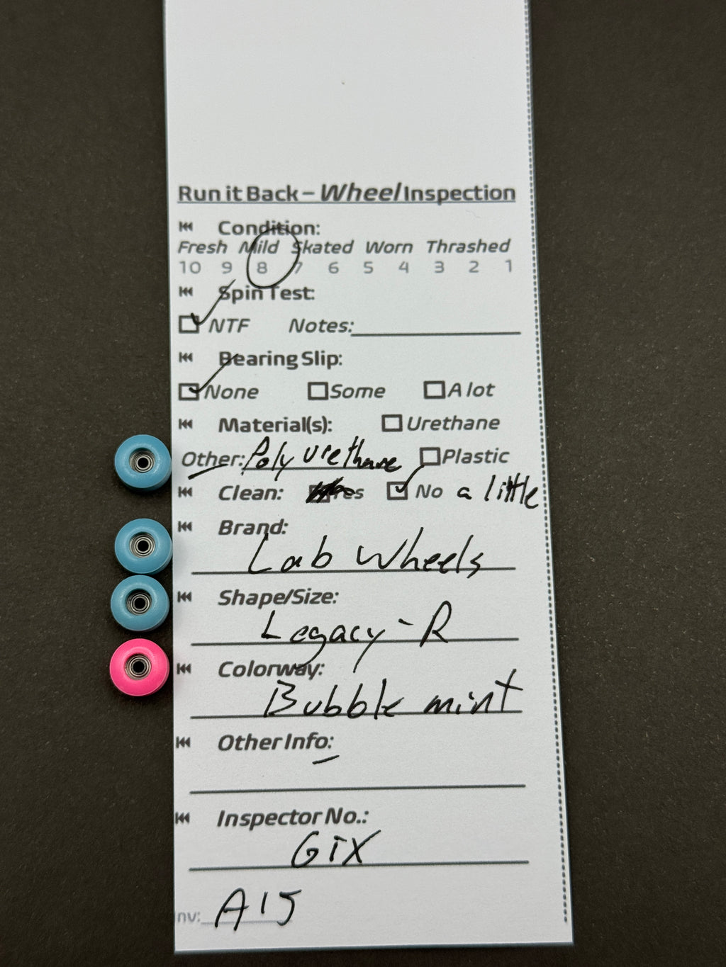 Lab Wheels Legacy-R Bubble Mint – Run it Back inspection card