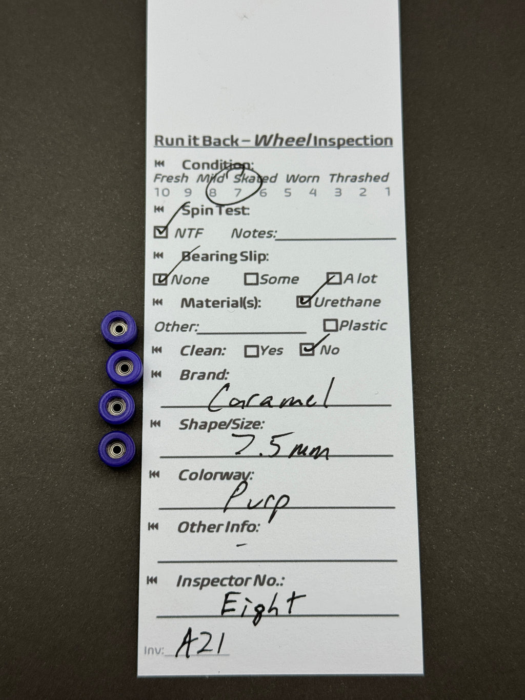 Caramel 7.5mm Purp – Run it Back inspection card