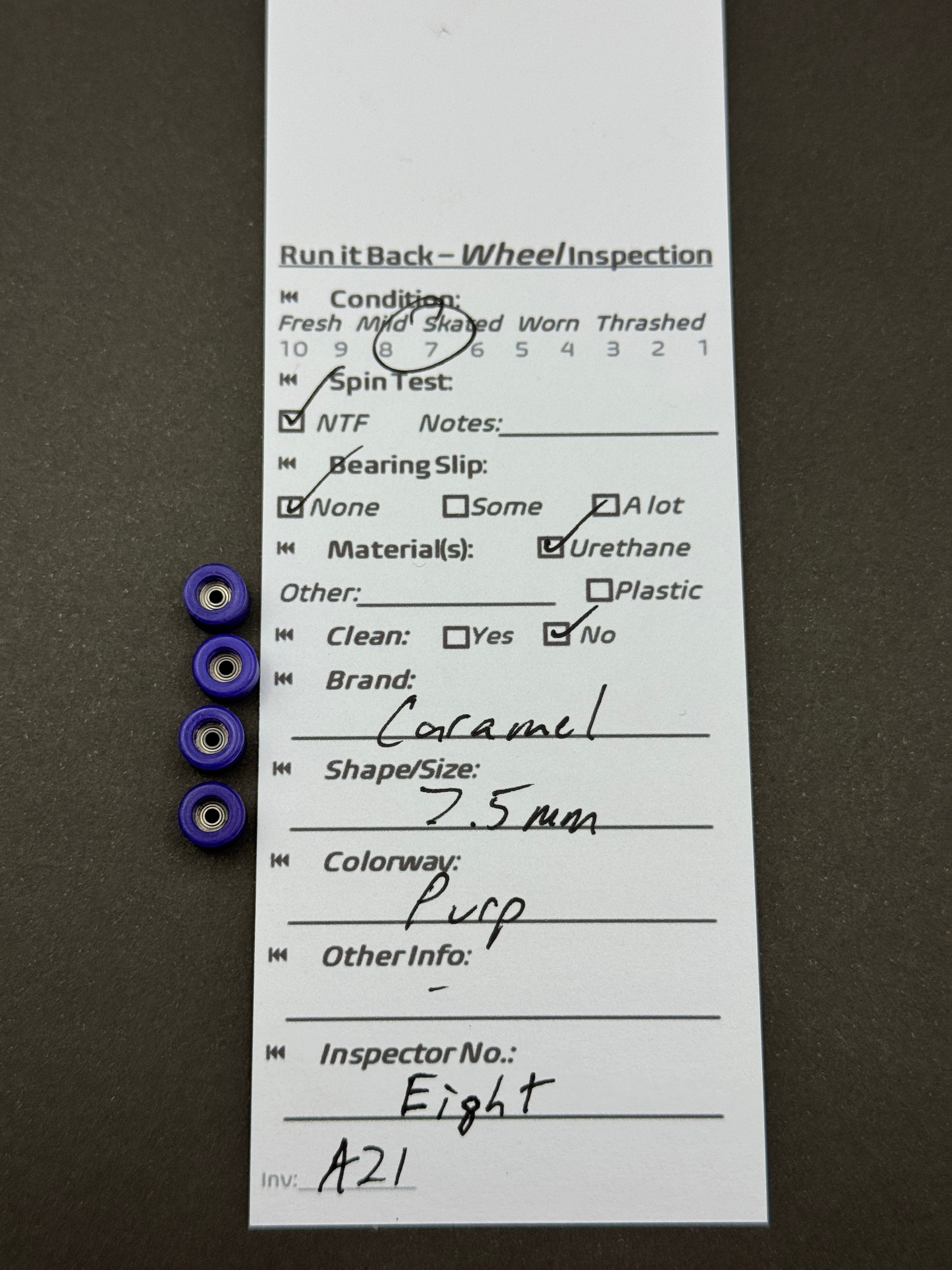 Caramel 7.5mm Purp – Run it Back inspection card
