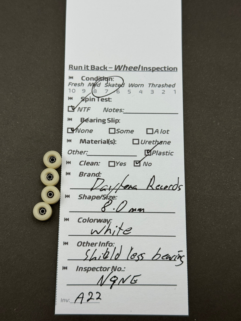 Daytona Records 8.0mm White – Run it Back inspection card