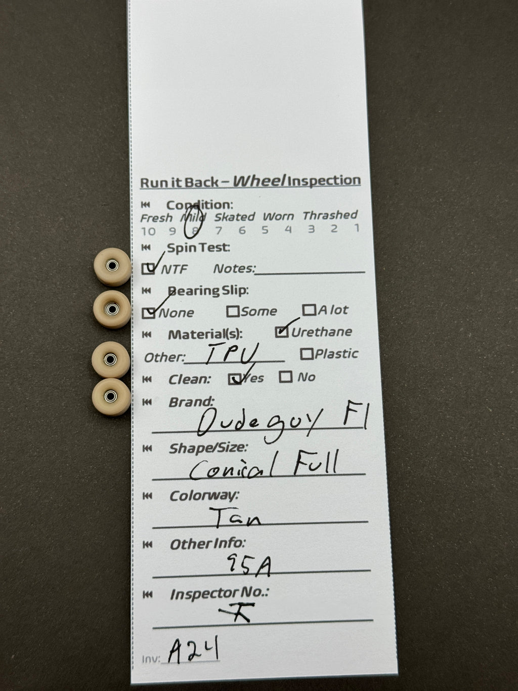 Dudeguy F1 Conical Full Tan – Run it Back inspection card