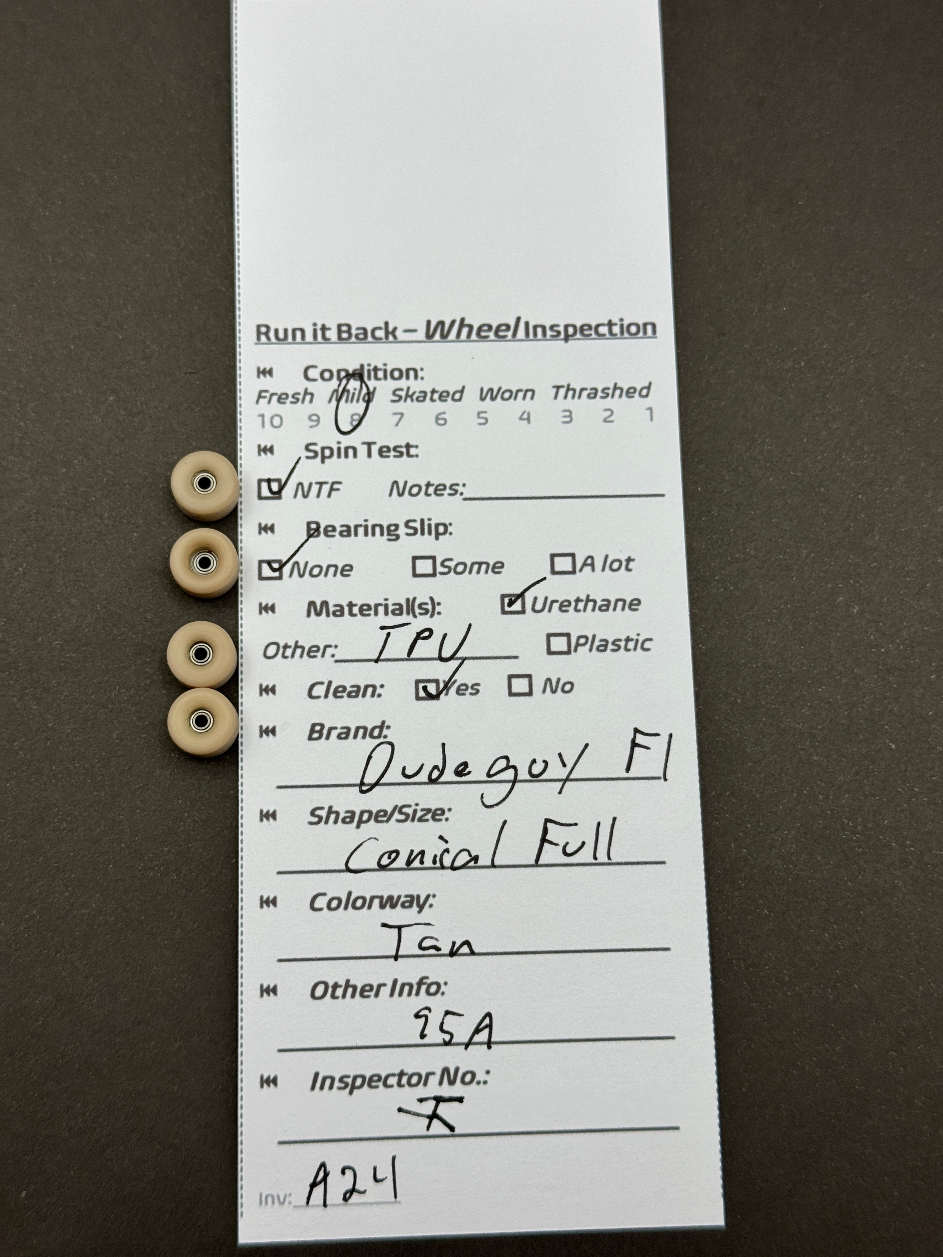 Dudeguy F1 Conical Full Tan – Run it Back inspection card