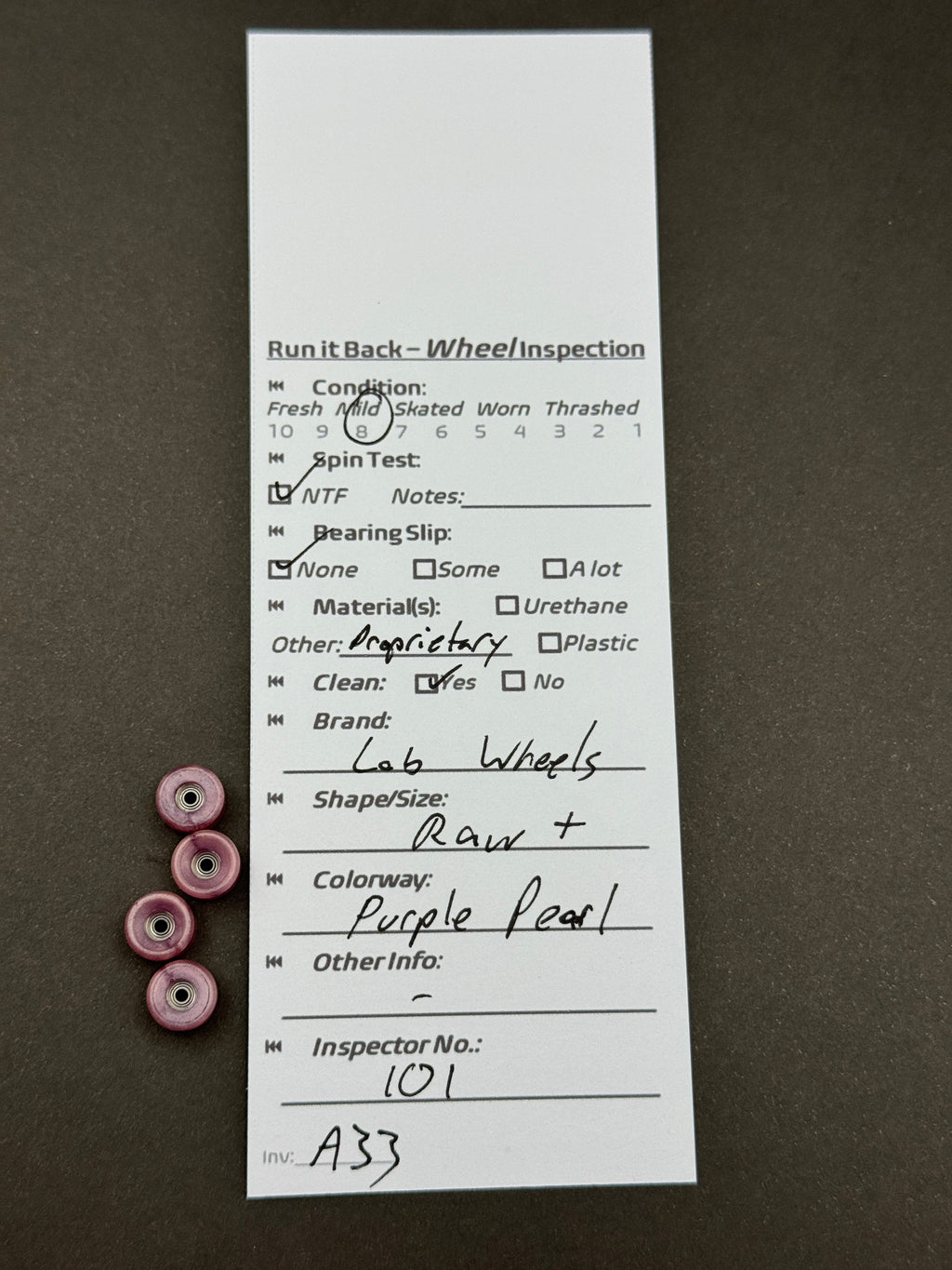 Lab Wheels Raw+ Purple Pearl – Run it Back inspection card