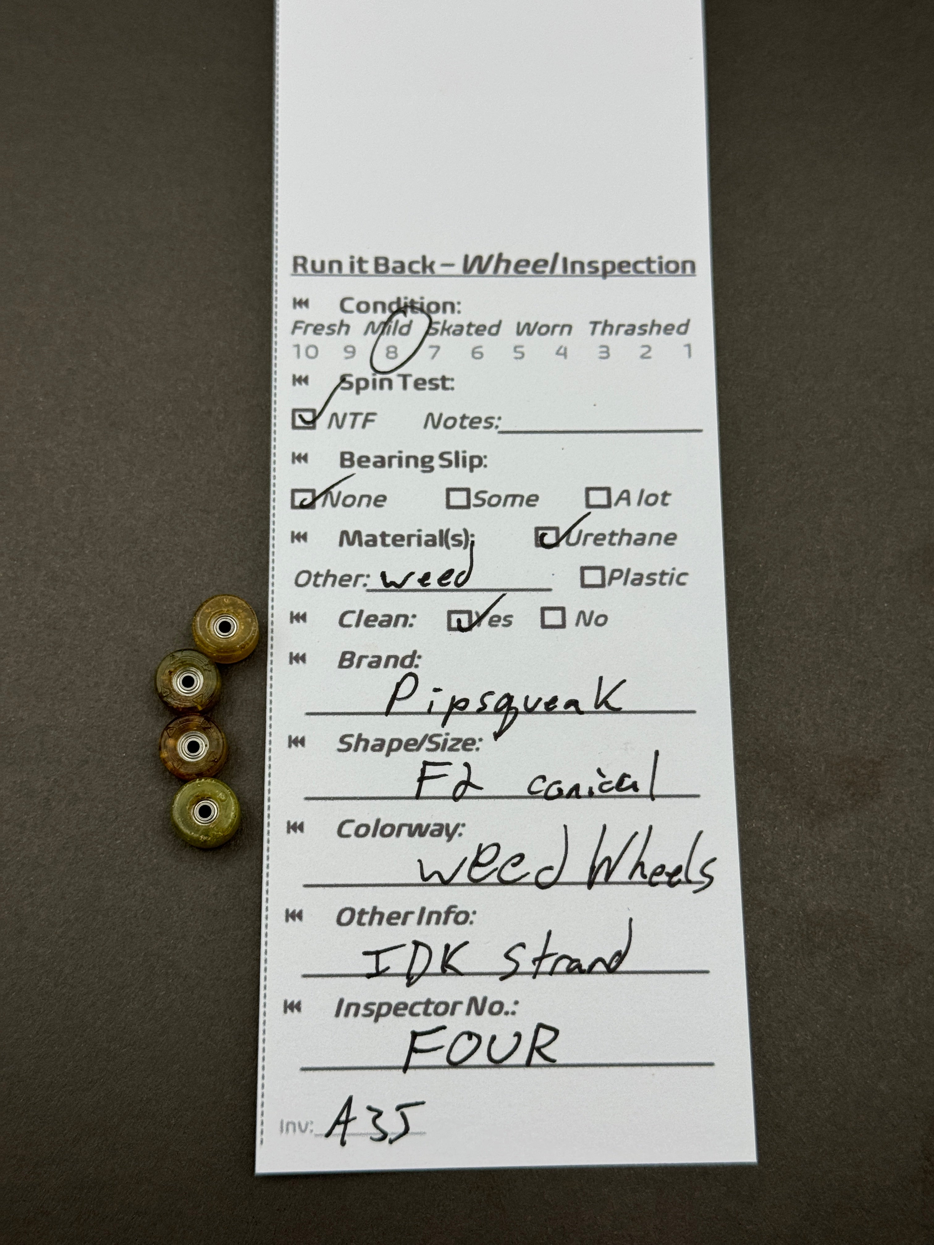 Pipsqueak F2 Conical Weed Wheels – Run it Back inspection card