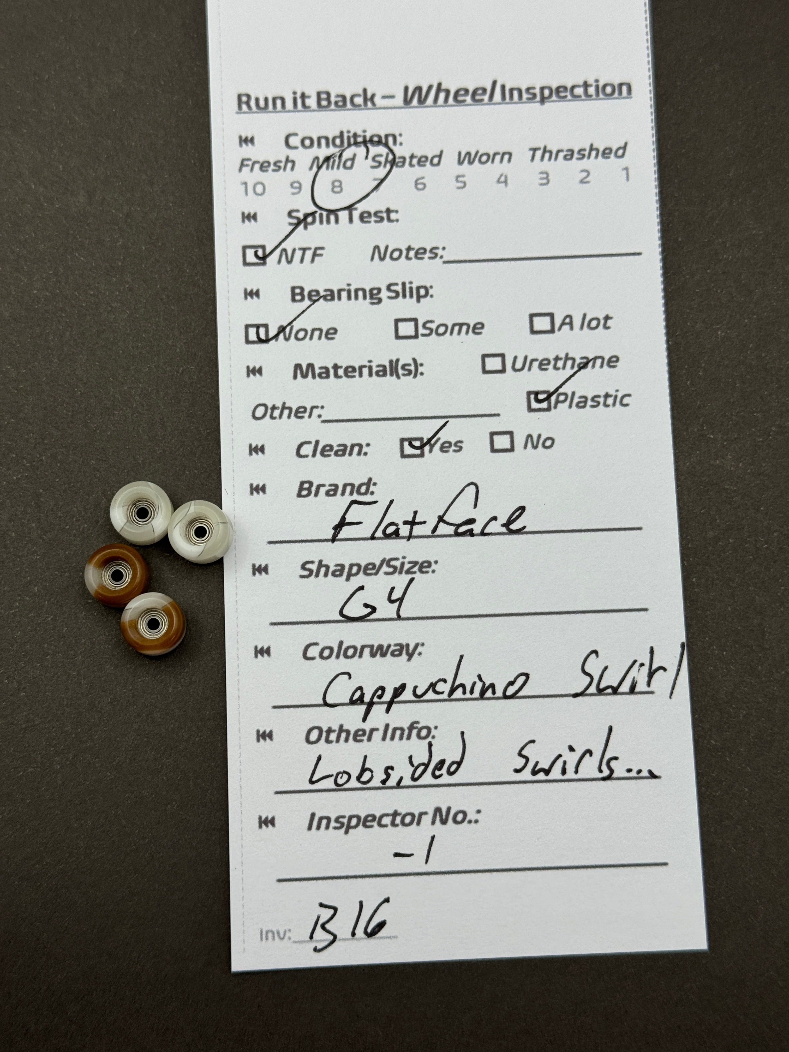 Flatface G4 Cappuccino Swirl – Run it Back inspection card