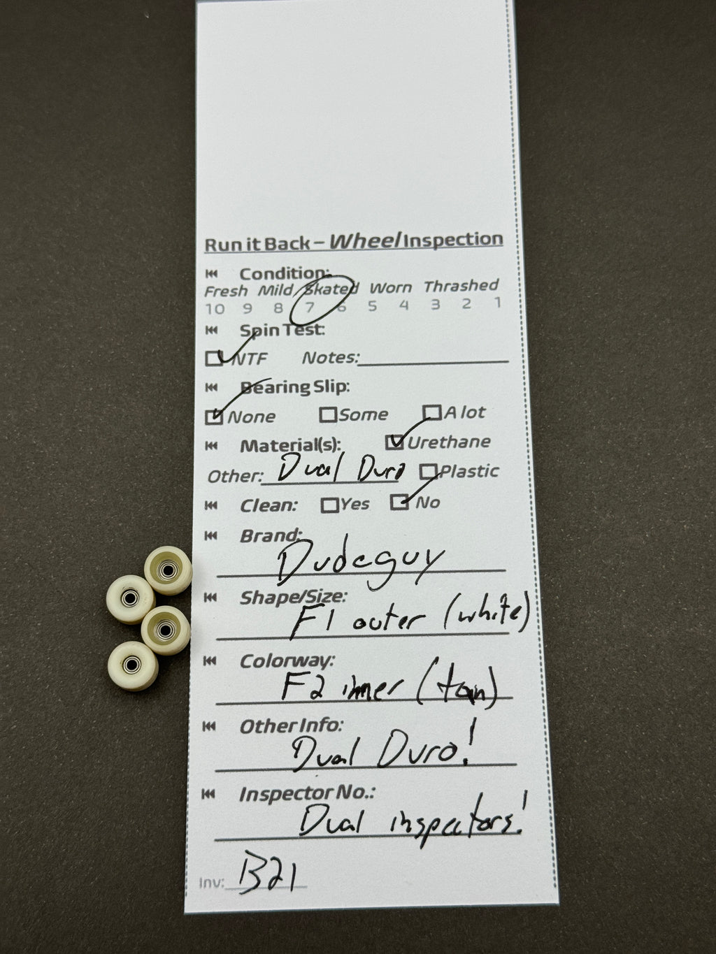 Dudeguy Dual Duro F1 White / F2 Tan – Run it Back inspection card