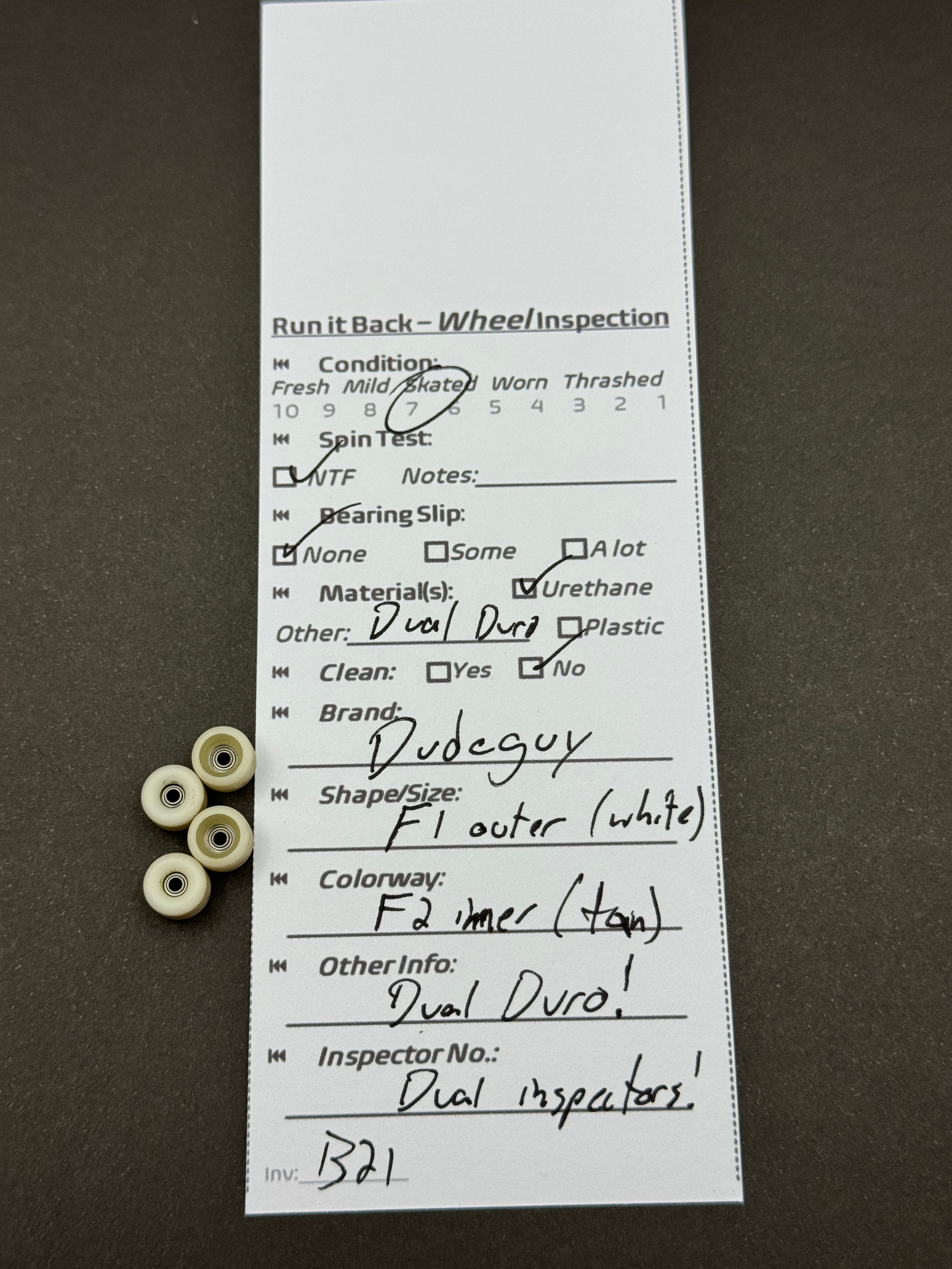 Dudeguy Dual Duro F1 White / F2 Tan – Run it Back inspection card