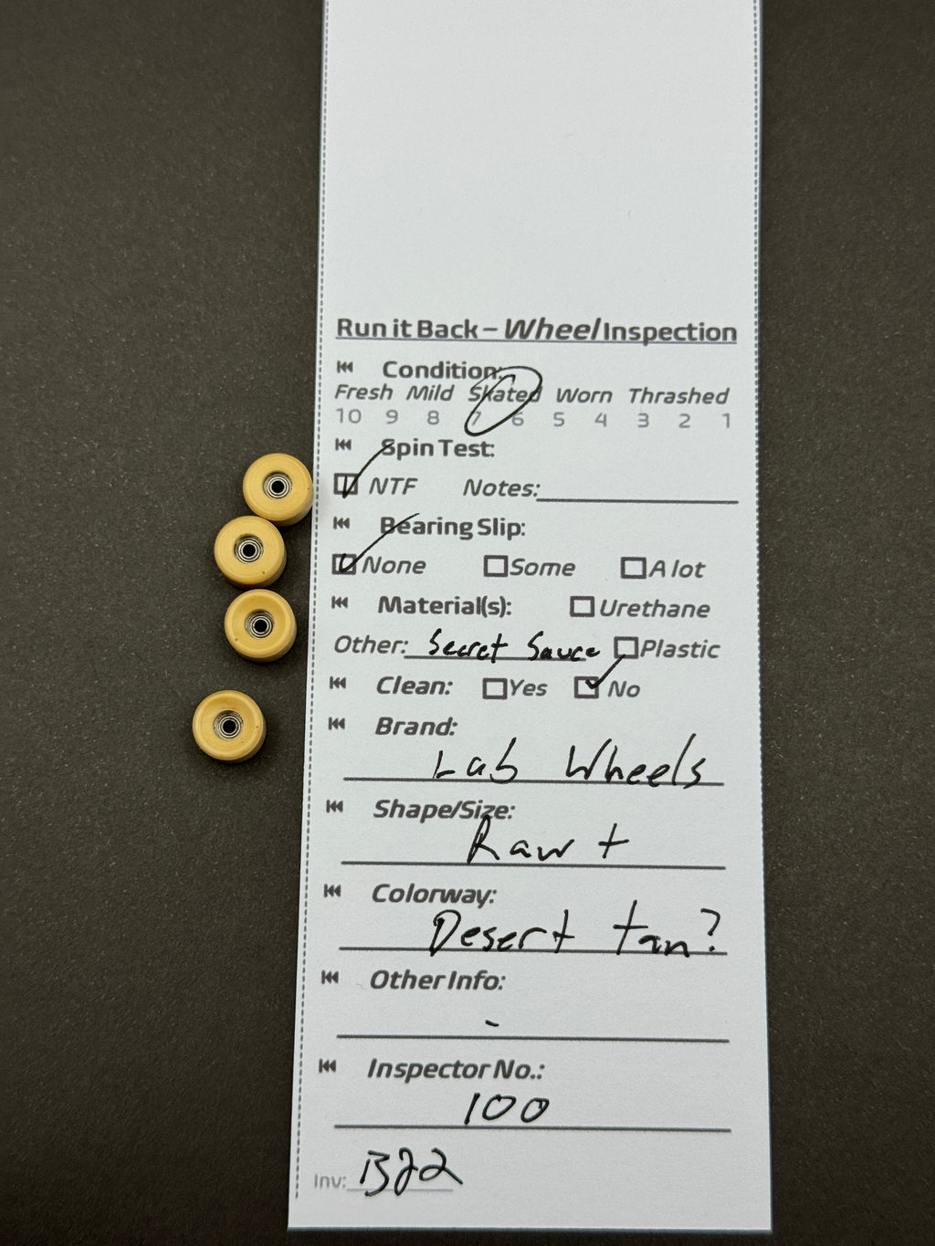 Lab Wheels Raw+ Desert Tan – Run it Back inspection card