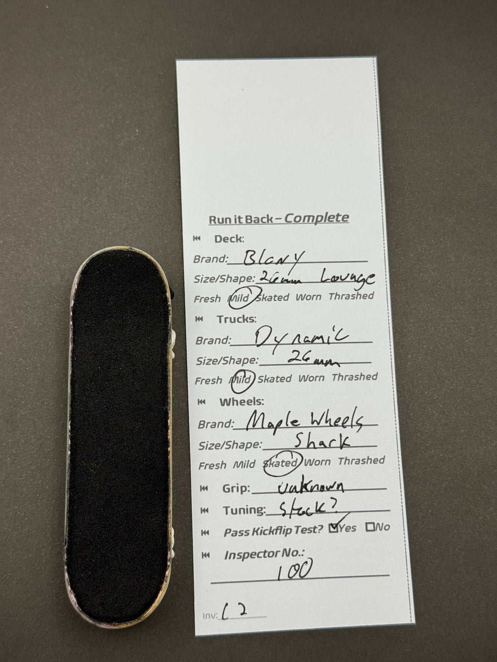 Blony 26mm Lounge complete – Run it Back inspection card