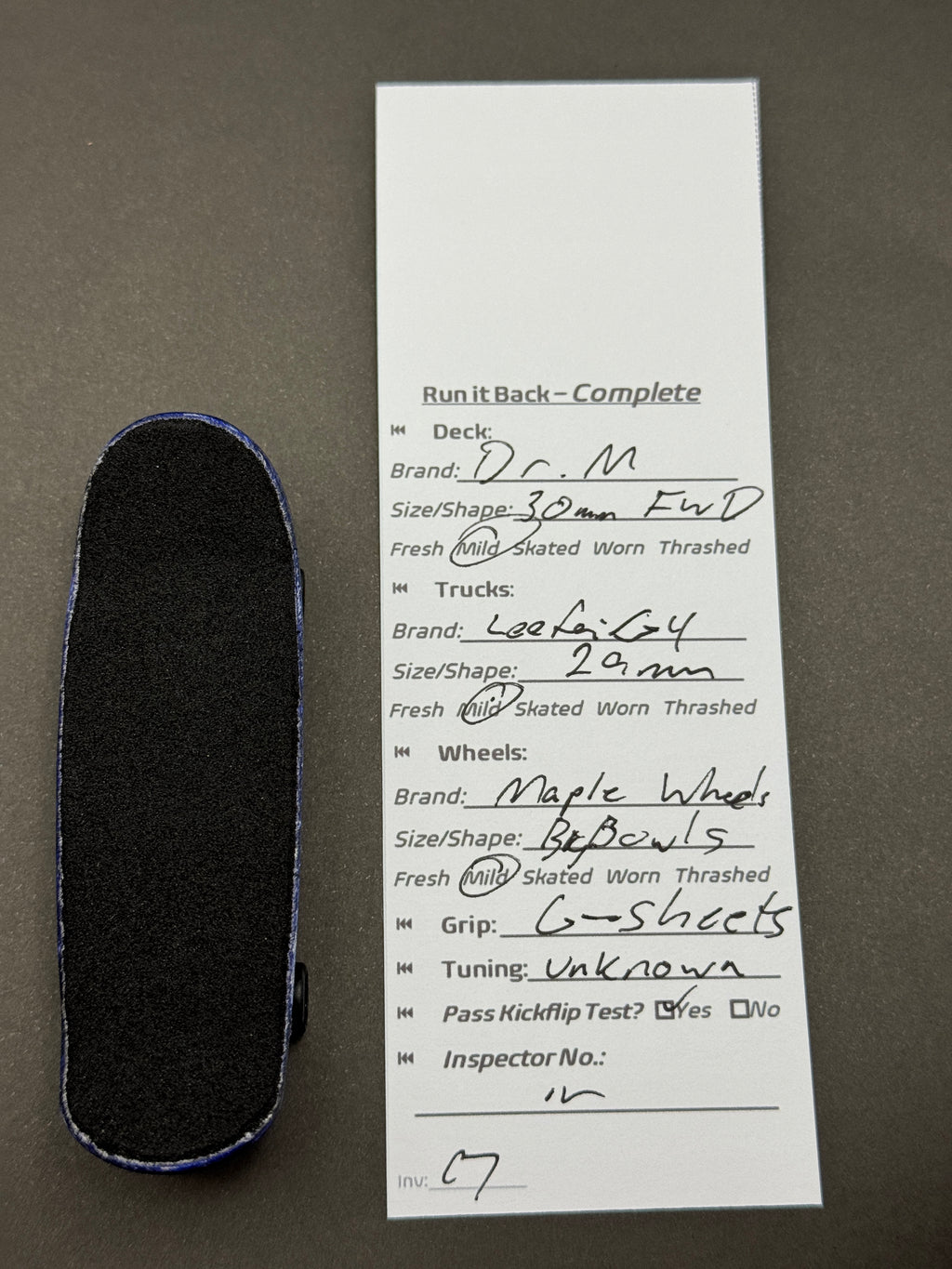Dr. M 30mm FWD complete – Run it Back inspection card