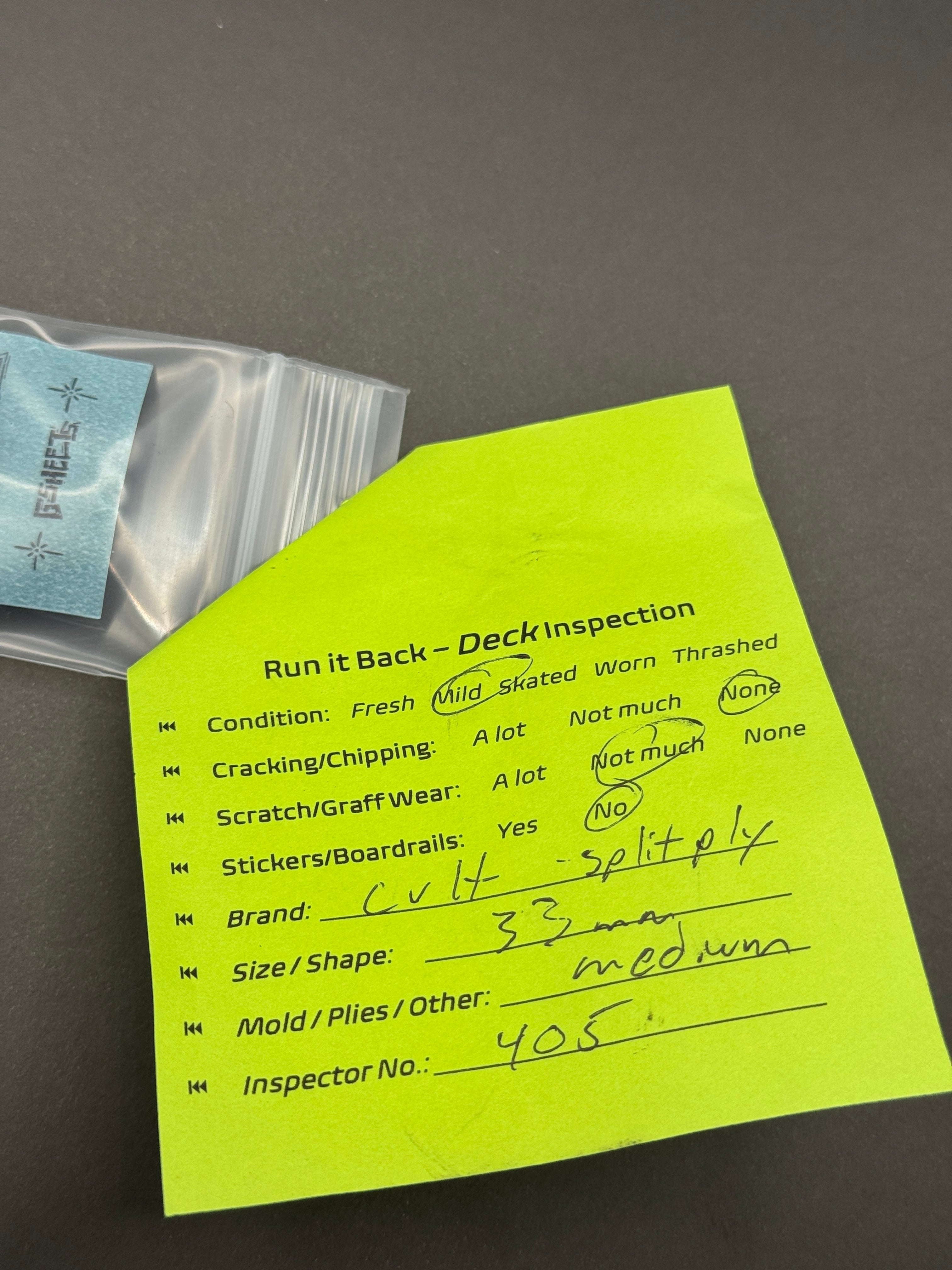 Cult 33mm Medium Split-Ply - Mild - inspection card with Generics grip tape