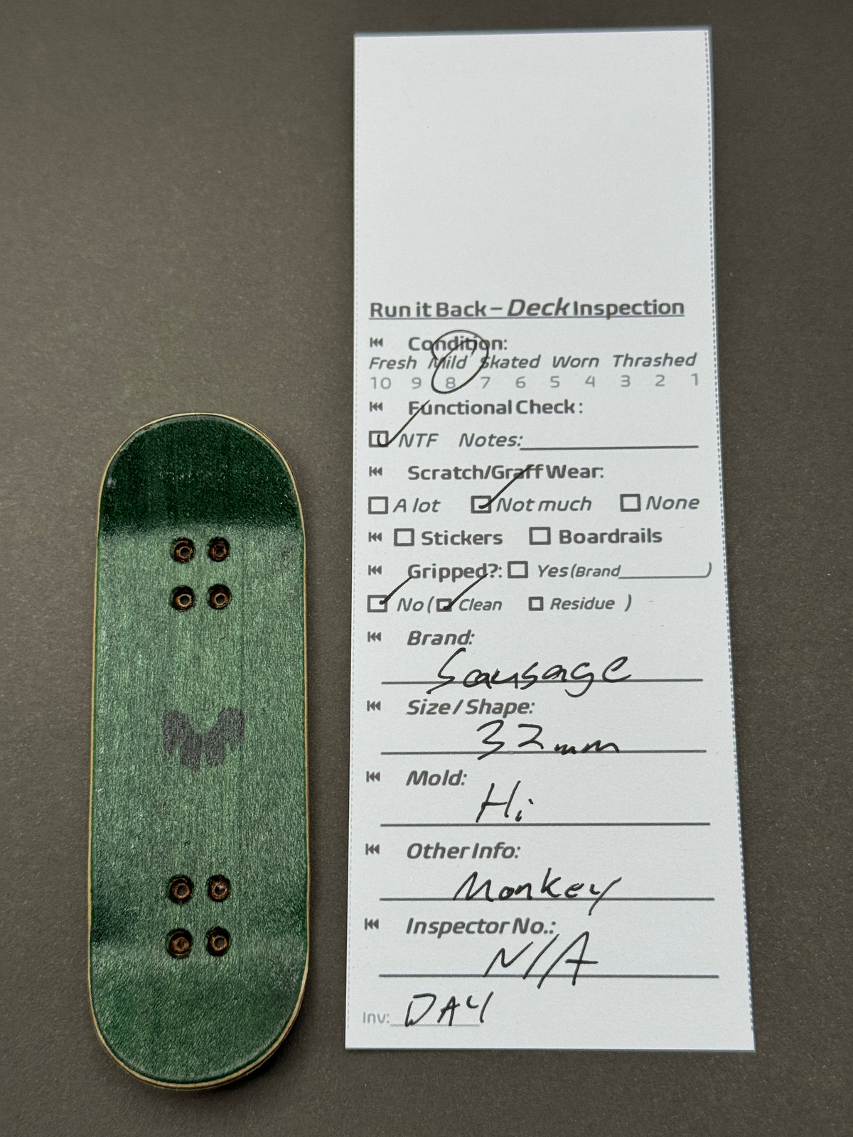 Sausage 33mm Hi - Inspection Card