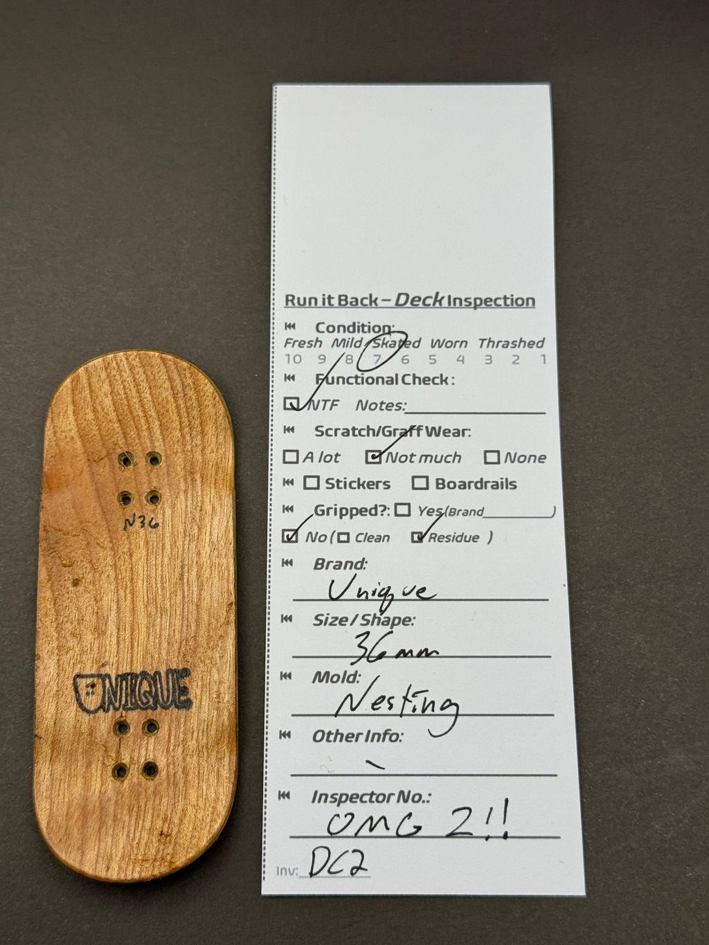 Unique 36mm Nesting - Inspection Card