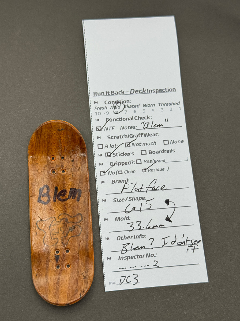 Flatface G15 33.6mm - Inspection Card