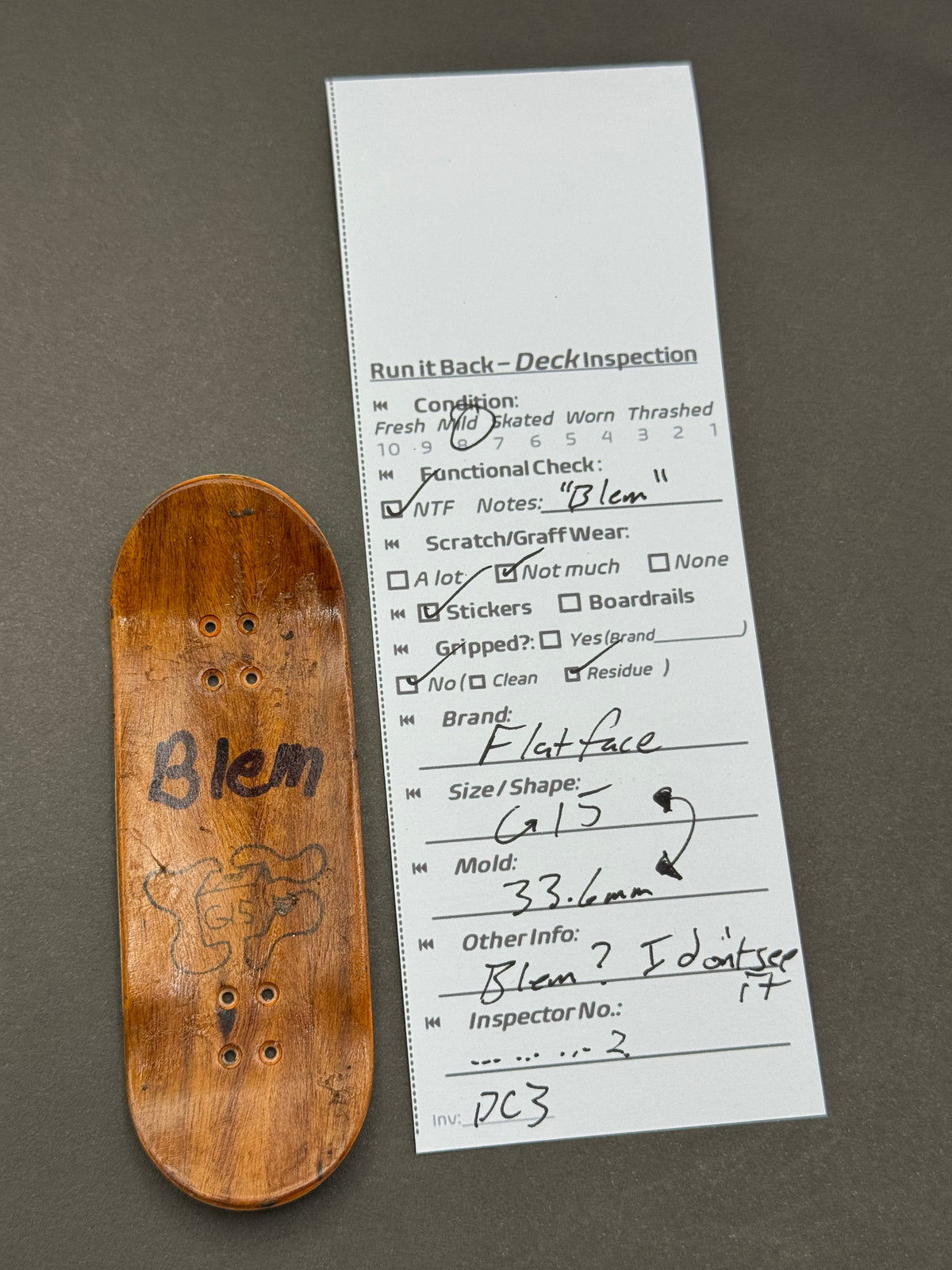 Flatface G15 33.6mm - Inspection Card