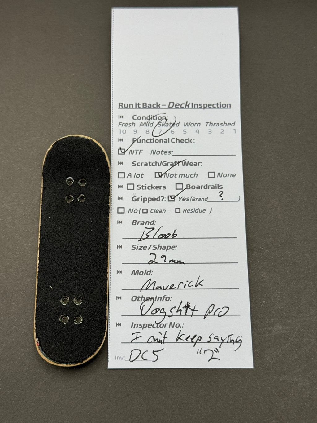 Bloob 29mm Maverick - Inspection Card