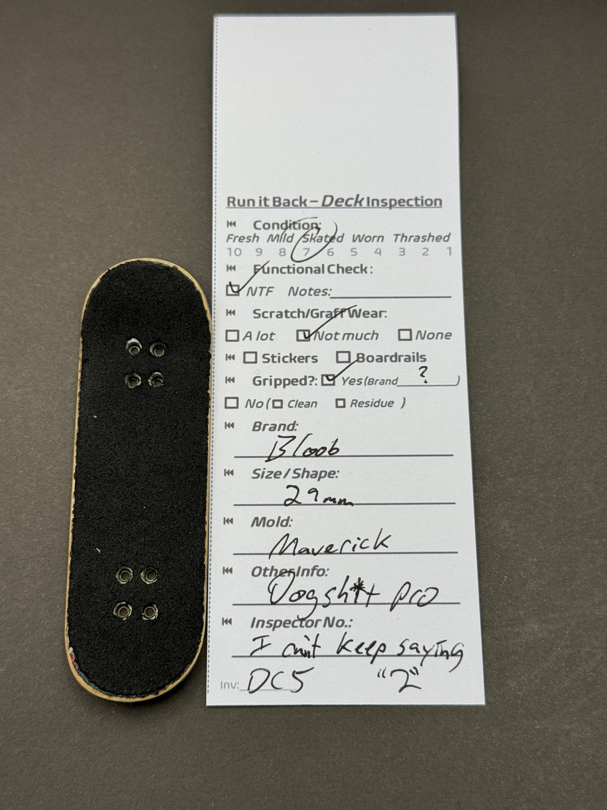 Bloob 29mm Maverick - Inspection Card