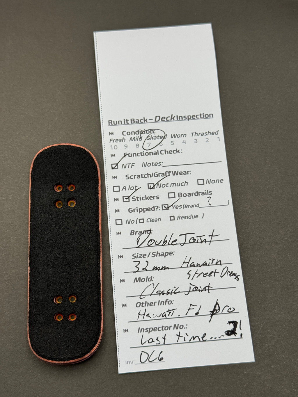 Double Joint 32mm Hawaiian Street Dreams - Inspection Card