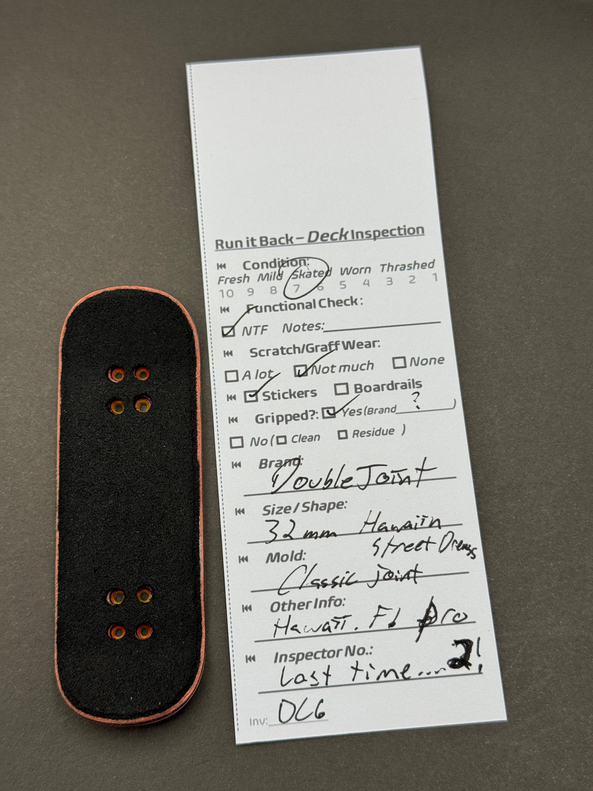 Double Joint 32mm Hawaiian Street Dreams - Inspection Card