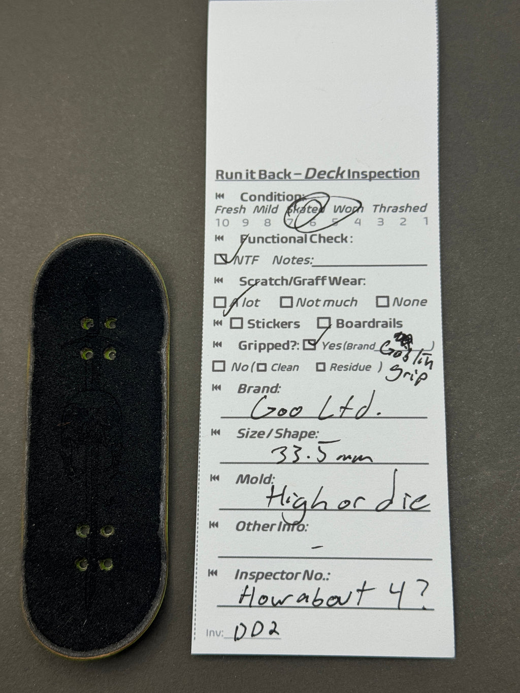 Goo Ltd. 33.5mm High or Die - Inspection Card