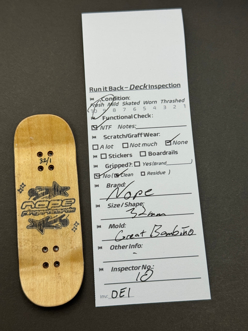 Nope 32mm Great Bambino - Inspection Card
