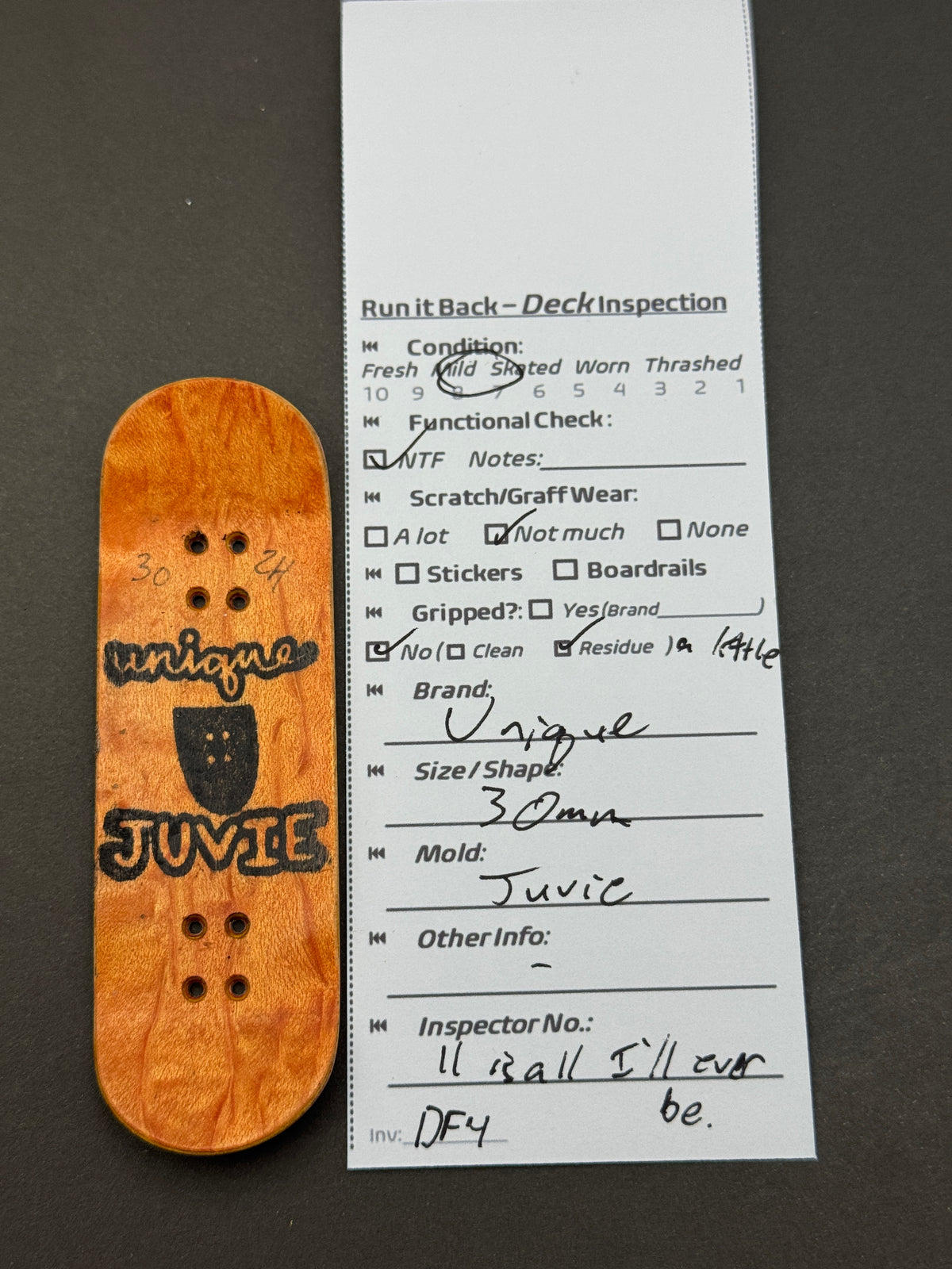 Unique 30mm Juvie - Inspection Card