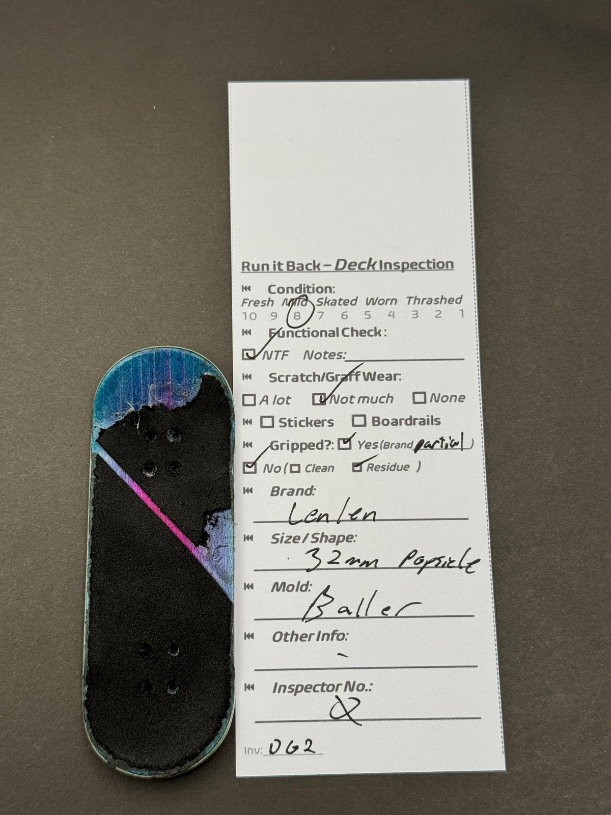 Lenlen 32mm Popsicle Baller - Inspection Card