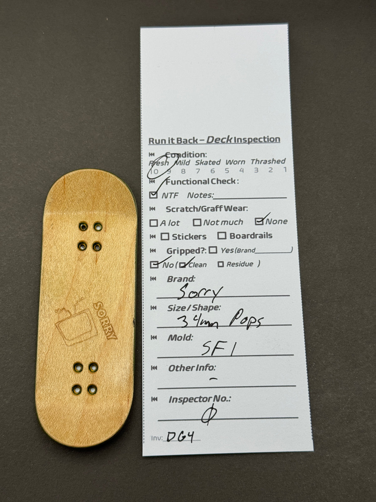 Sorry 34mm Pops SF1 - Inspection Card