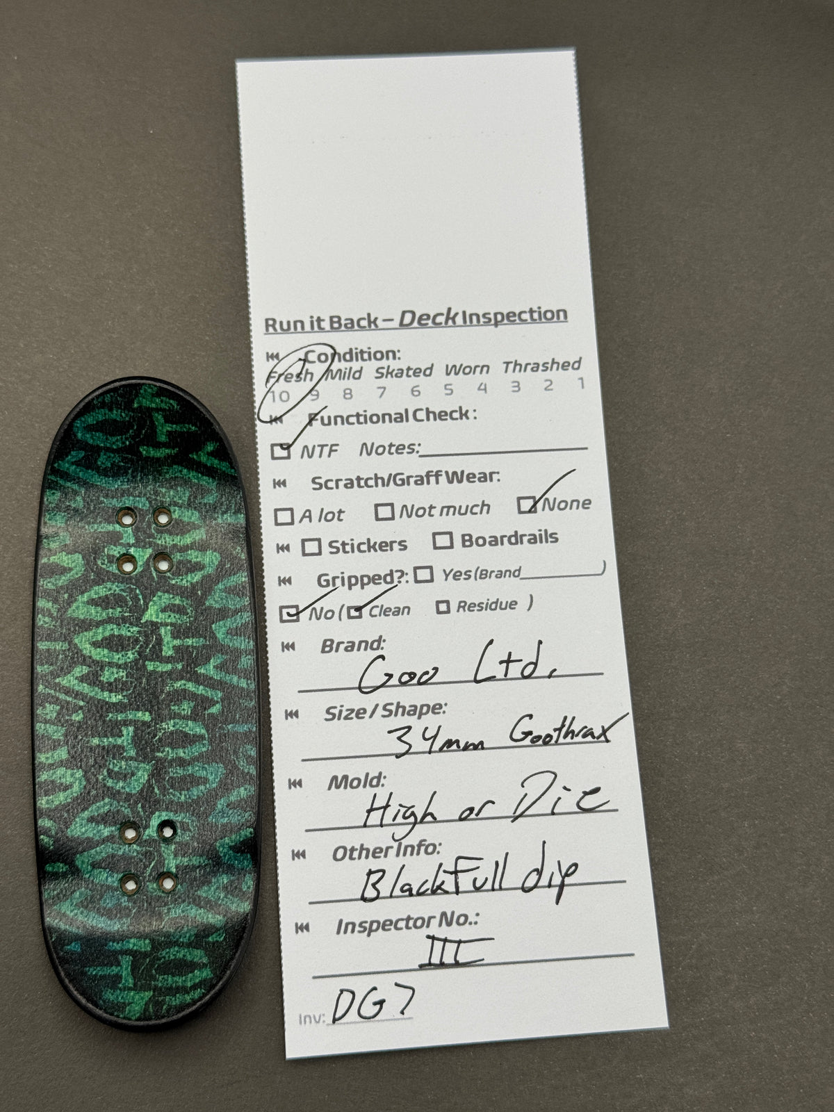 Goo Ltd. 34mm Goothrax High or Die - Inspection Card