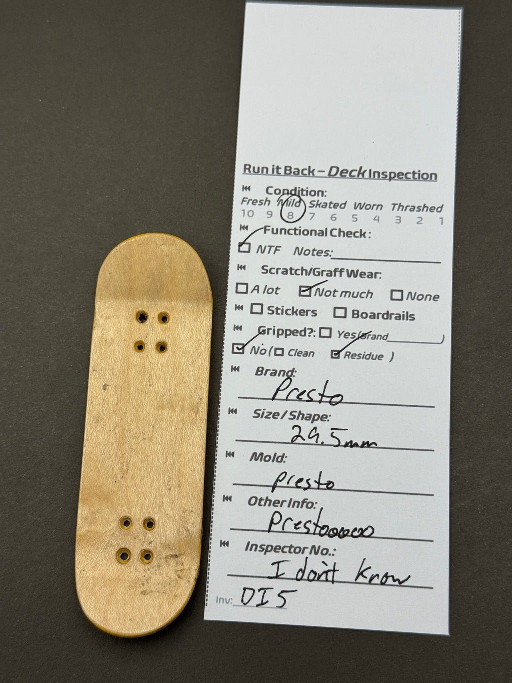 Presto 29.5mm - Inspection Card