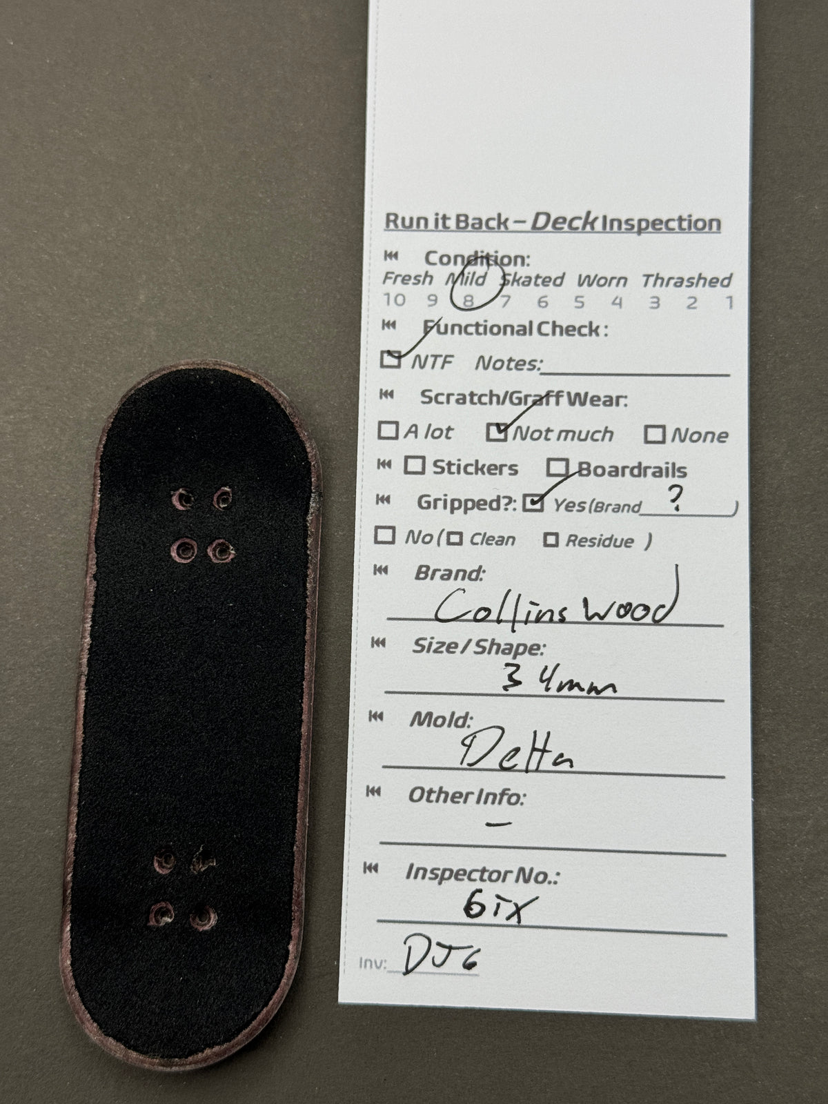 Collins Wood 34mm Delta - Inspection Card