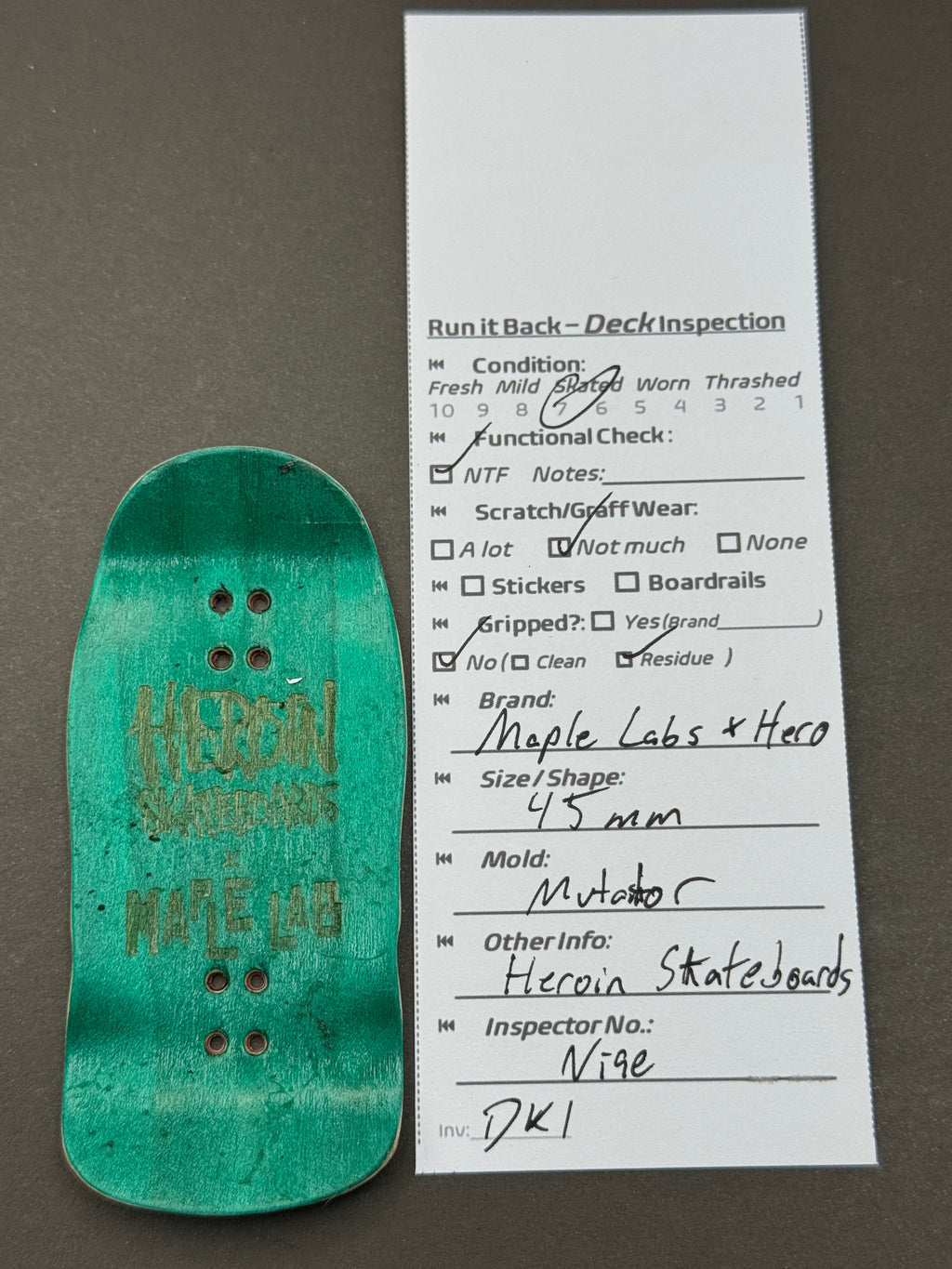 Maple Labs x Heroin Skateboards 45mm Mutator - Inspection Card