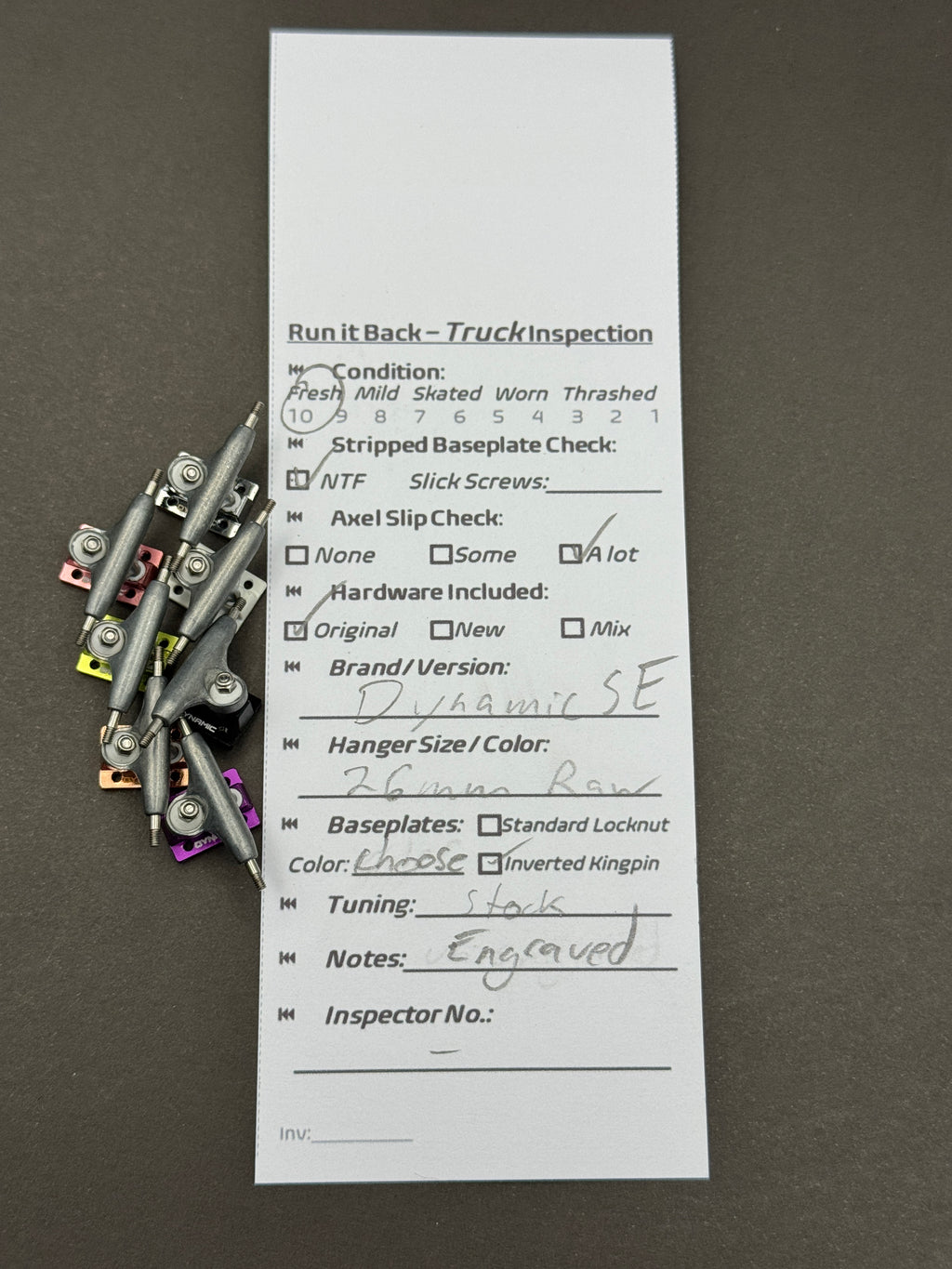 Dynamic SE 34mm Raw trucks with inspection card