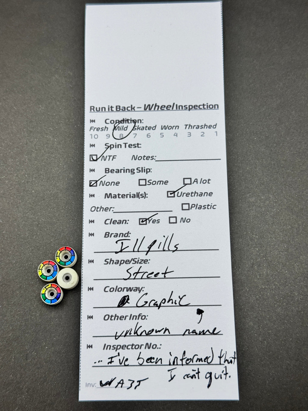 Ill Pills Street W Graphic fingerboard wheels inspection card