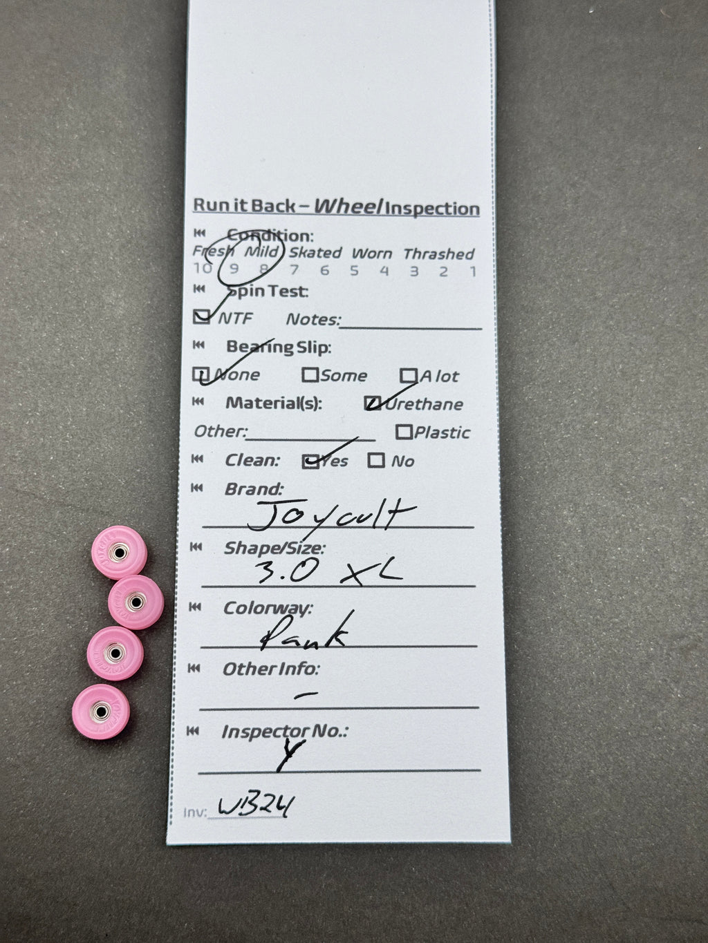 Joycult 3.0 XL Punk fingerboard wheels inspection card