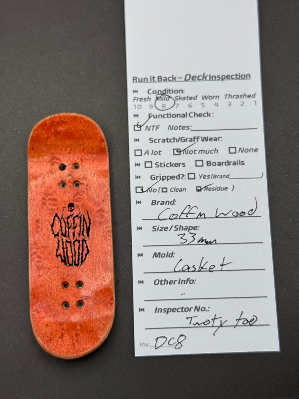 Coffinwood 33mm Casket inspection card and deck