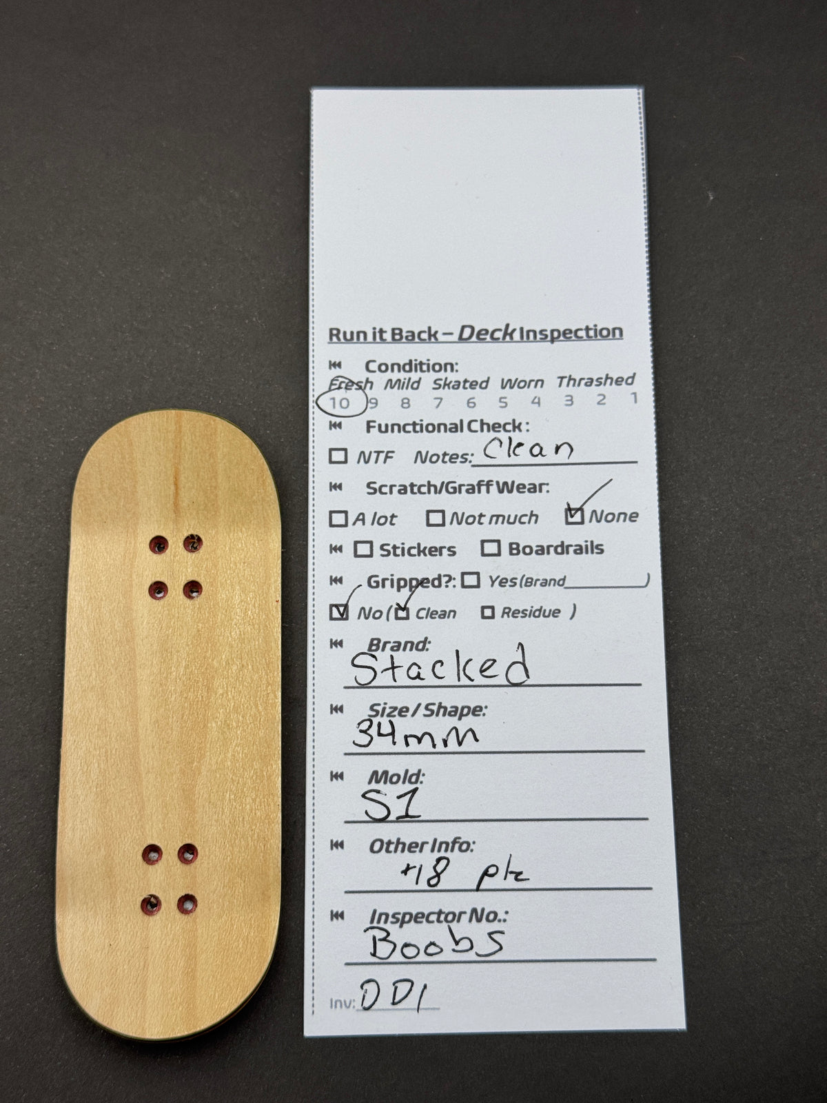Stacked 34mm S1 inspection card and deck