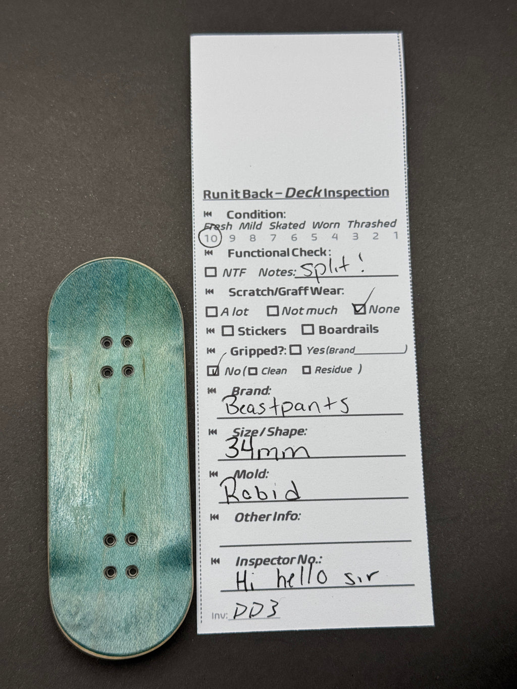 Beastpants 34mm Rabid inspection card and deck