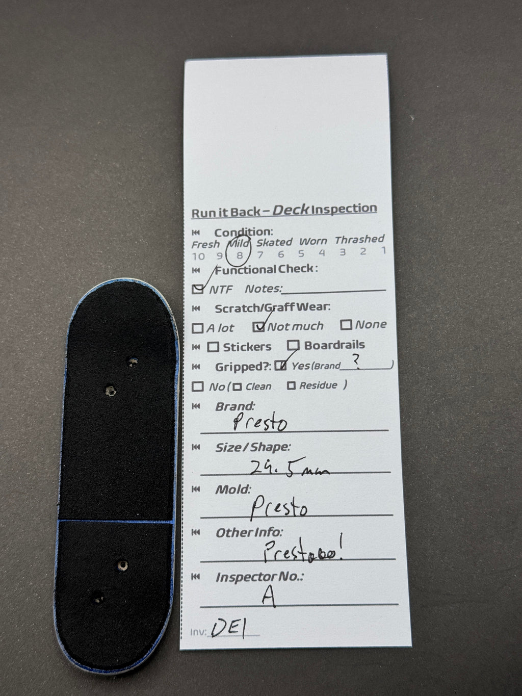 Presto 24.5mm Presto inspection card and deck