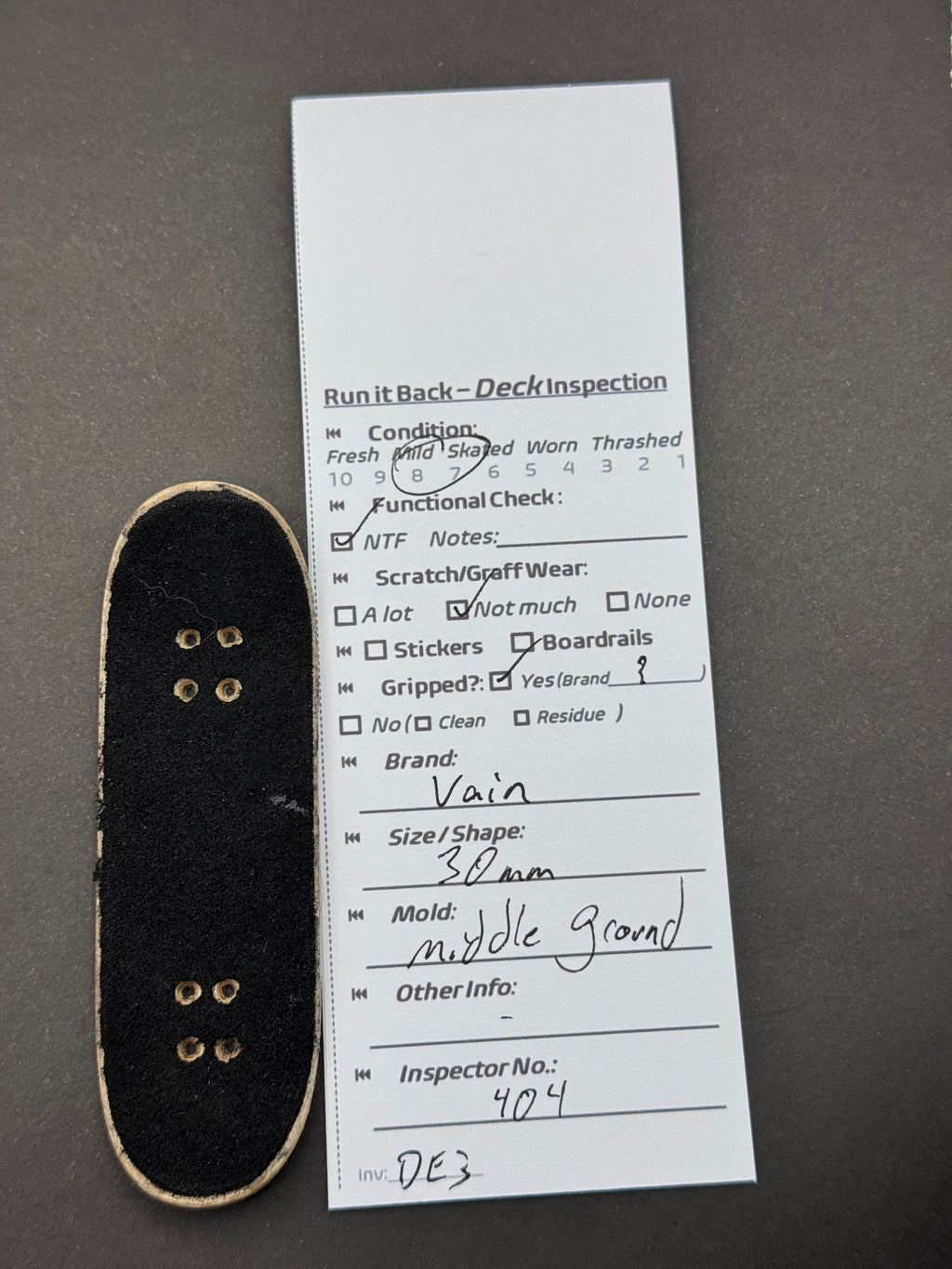 Vain 36mm Middle Ground inspection card and deck
