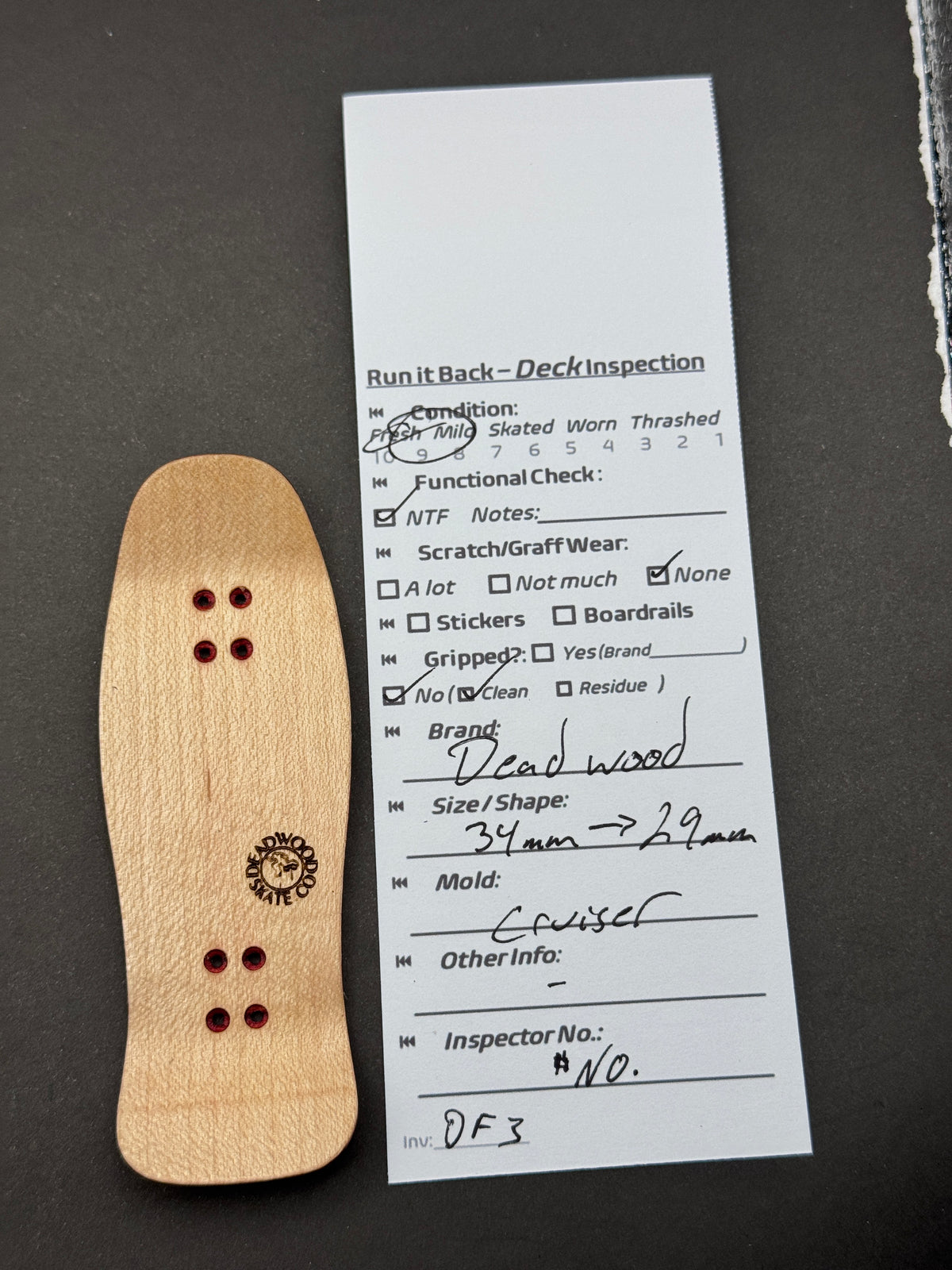 Deadwood 34mm to 29mm Cruiser inspection card