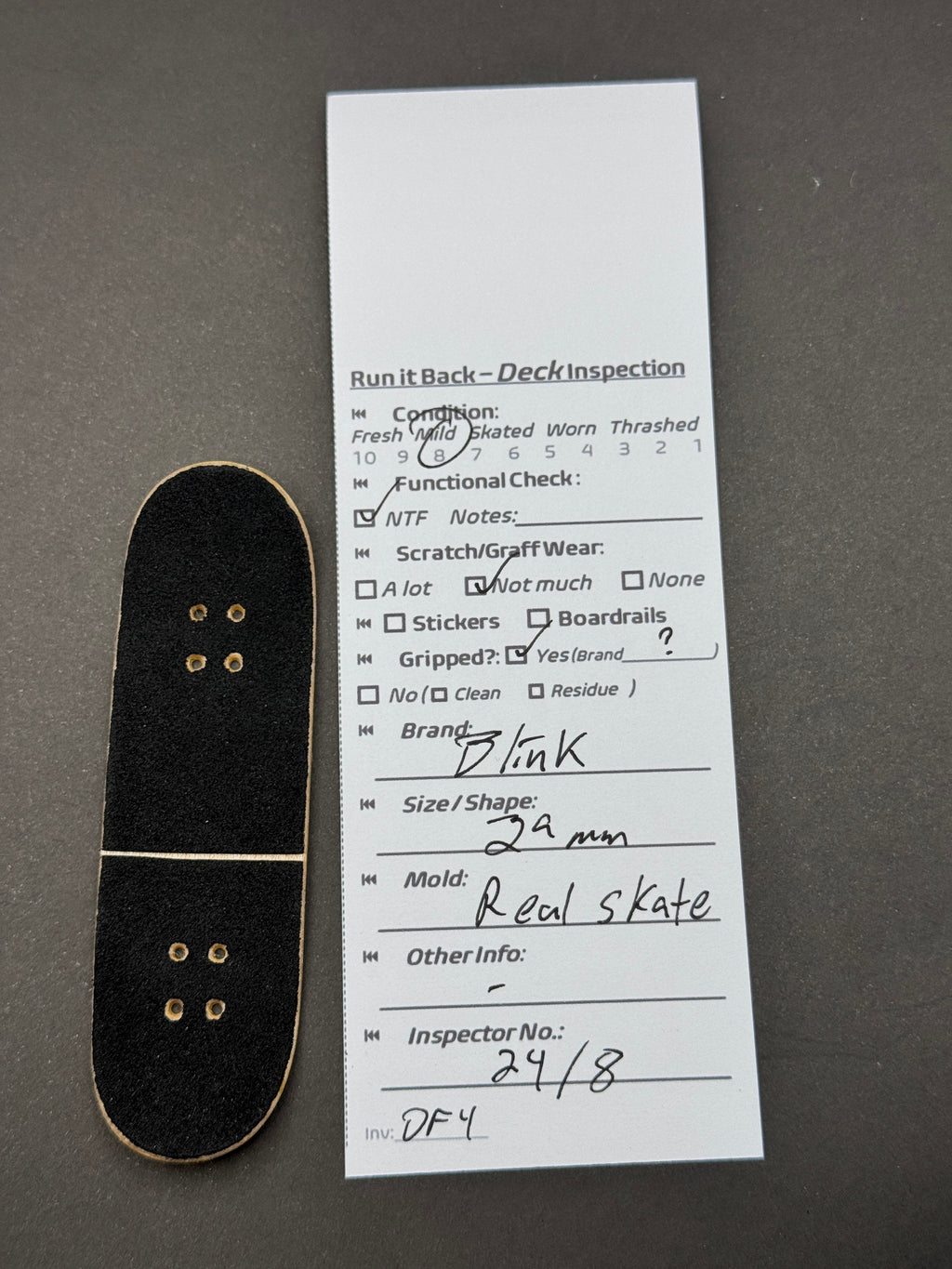 Pink 29mm Real Skate inspection card