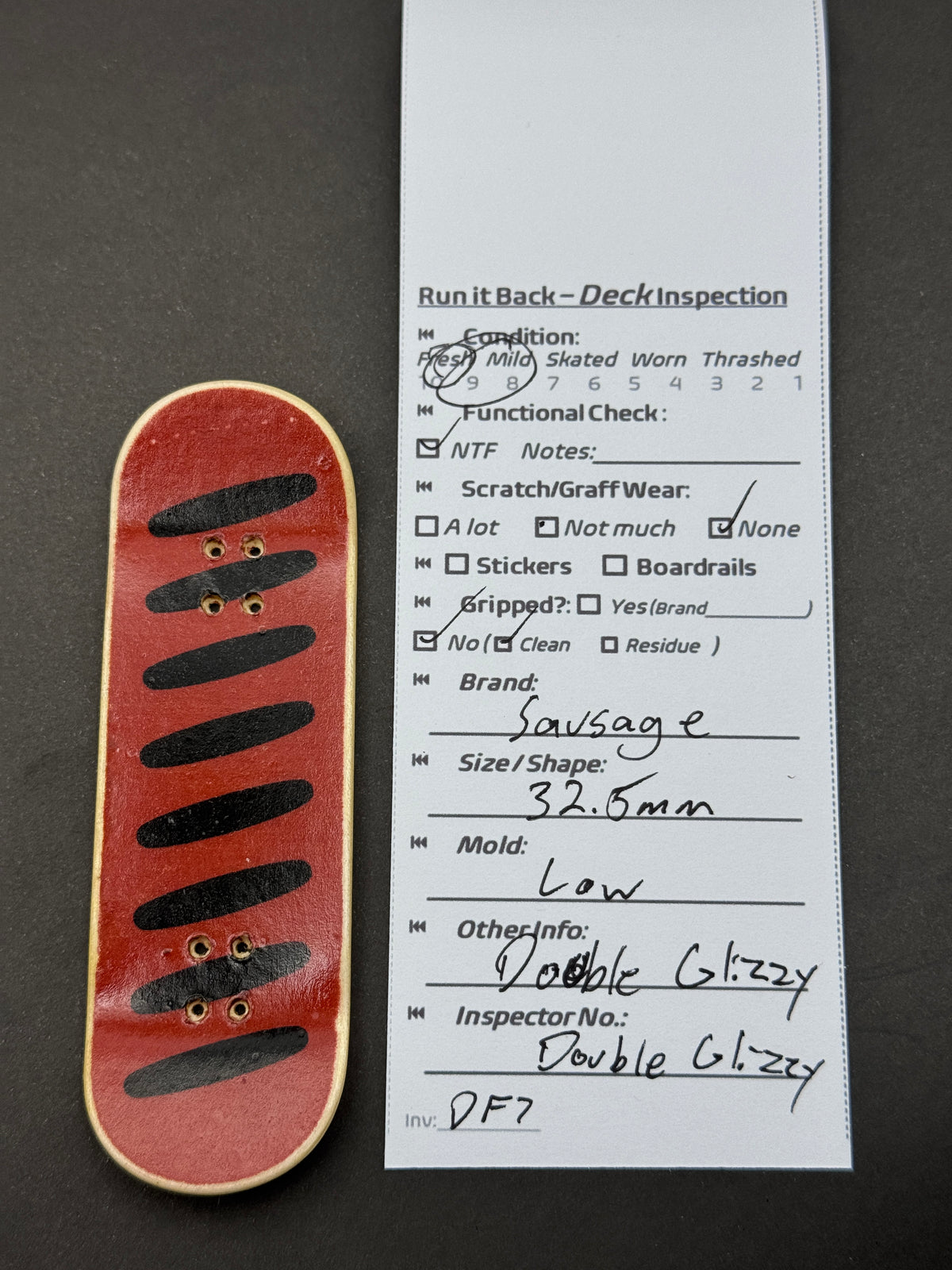 Sausage 32.5mm Low inspection card