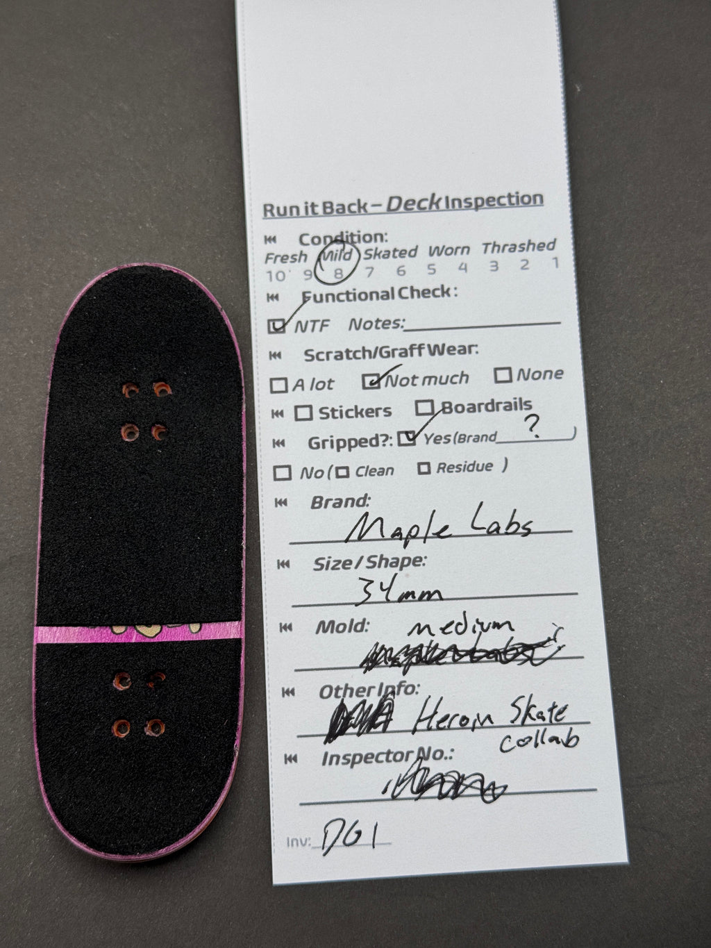 Maple Labs 34mm Medium inspection card