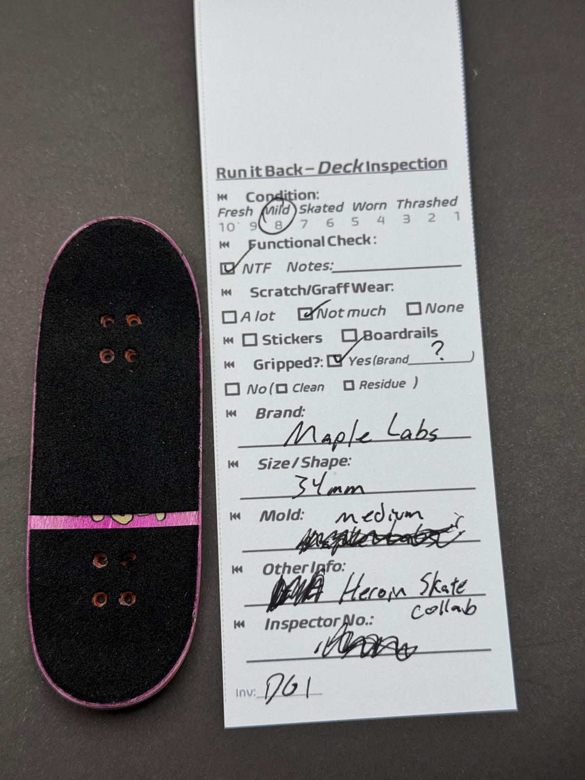 Maple Labs 34mm Medium inspection card