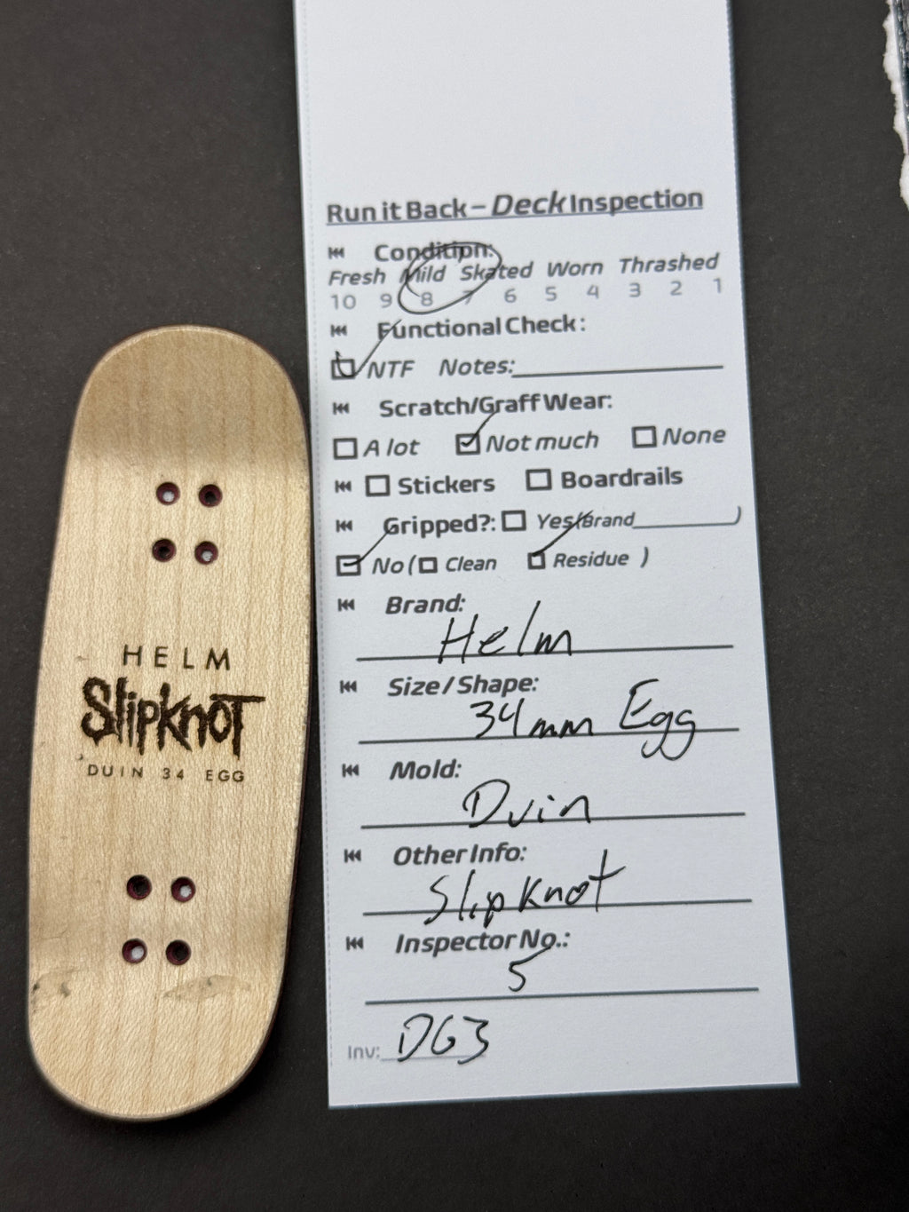 Helm 34mm Egg Dwin inspection card