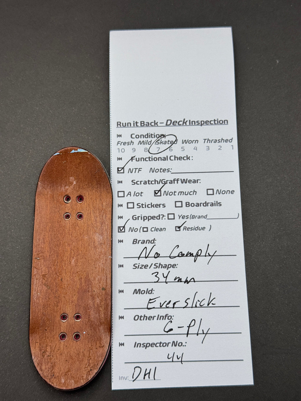 No Comply 34mm Everstick inspection card